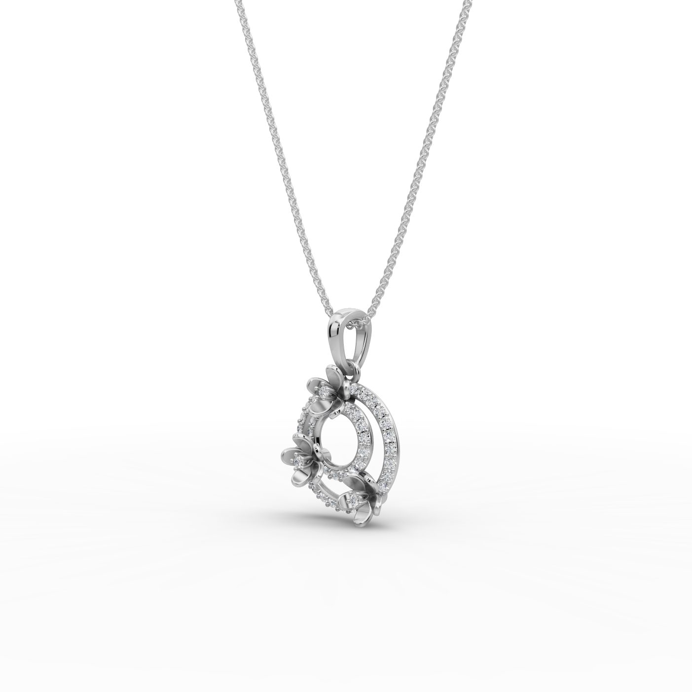 Graceful Ember Double Circle Lab-Grown Diamond Silver Pendant in silver