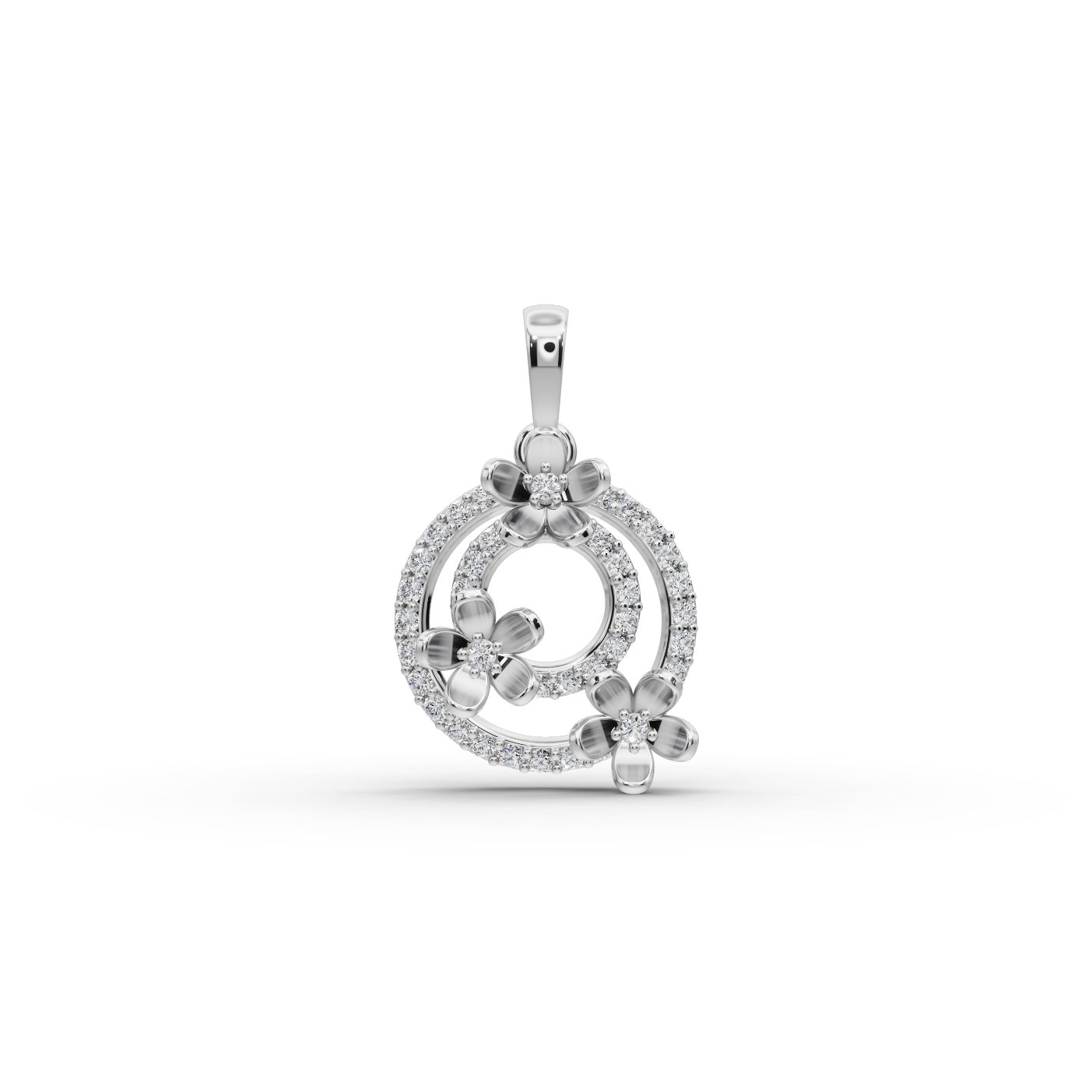 Graceful Ember Double Circle Lab-Grown Diamond Silver Pendant in silver, set with lab-grown diamonds