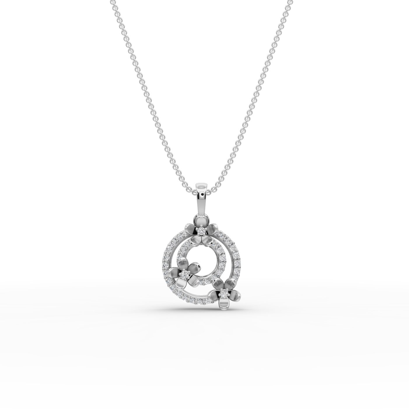 Graceful Ember Double Circle Lab-Grown Diamond Silver Pendant in silver