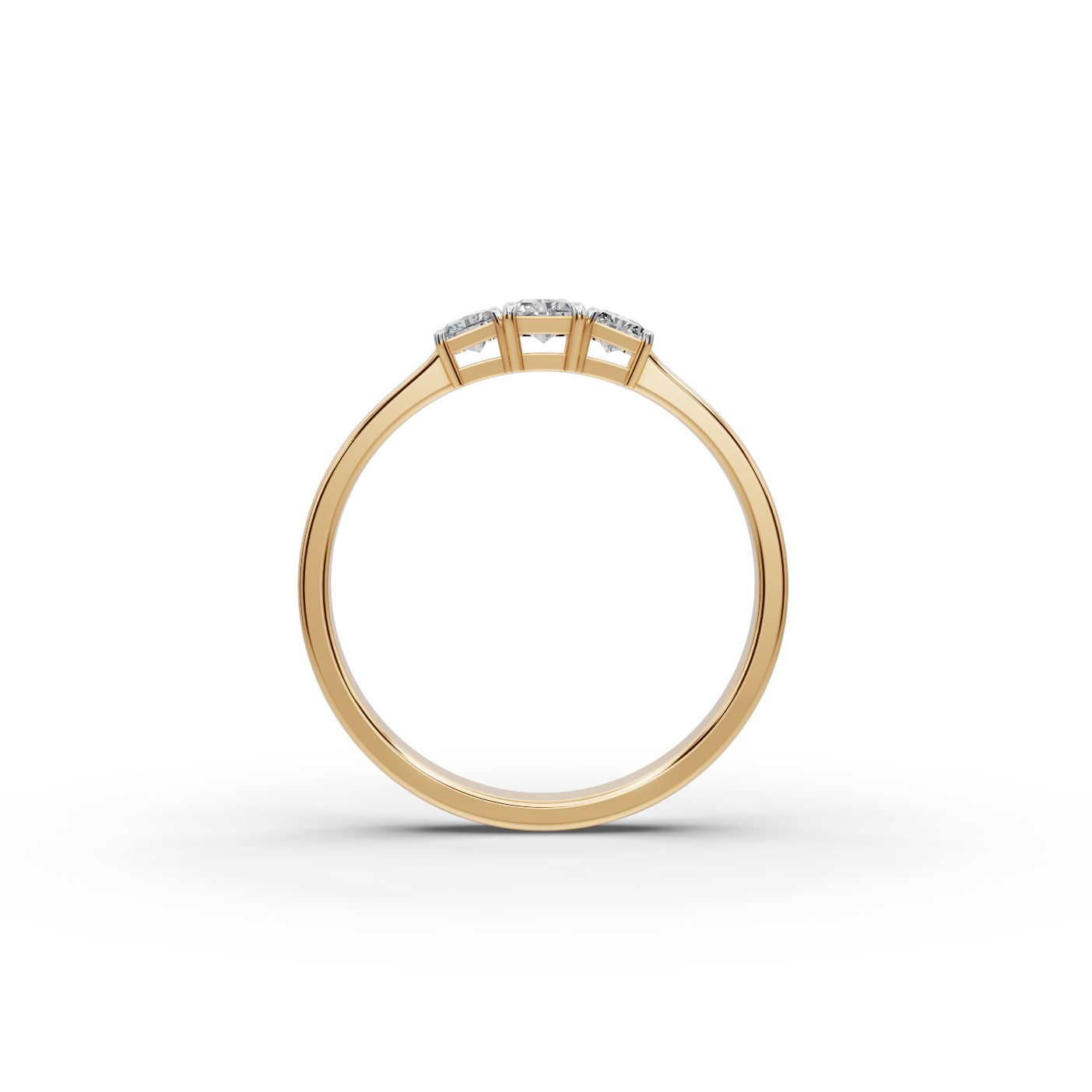 Regal Light Radiant Lab-Grown Diamond Three Stone Ring in yellow gold
