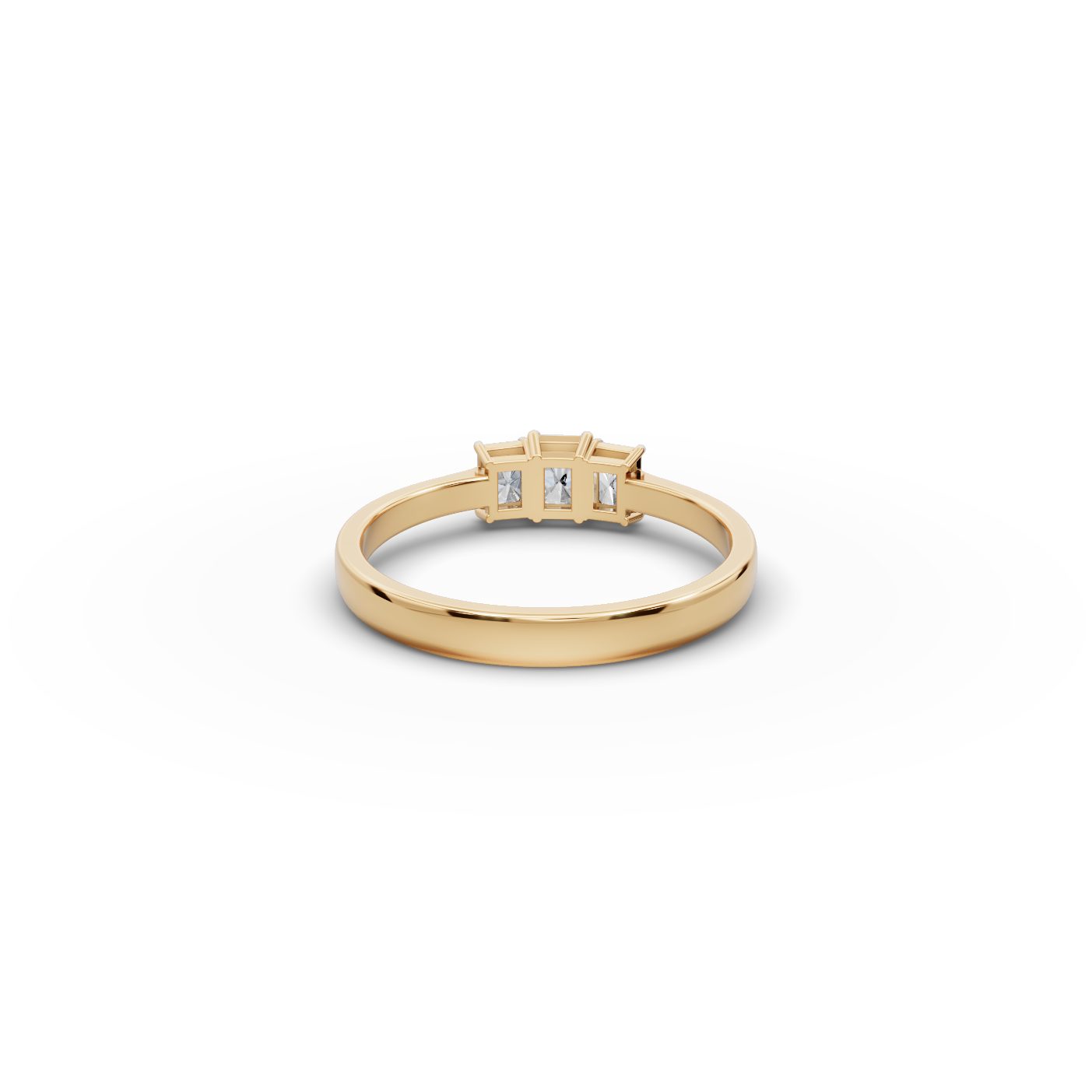 Regal Light Radiant Lab-Grown Diamond Three Stone Ring in yellow gold