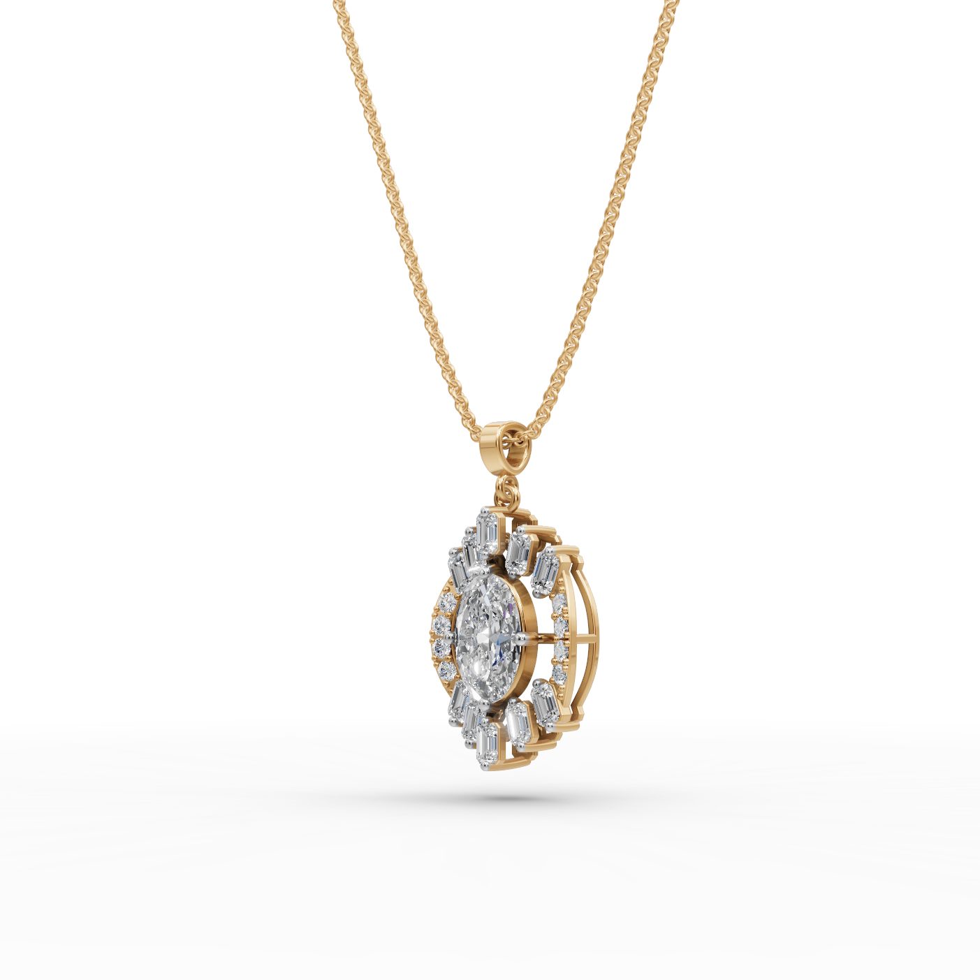 Pristine Glow Oval Lab-Grown Diamond Halo Pendant in yellow gold