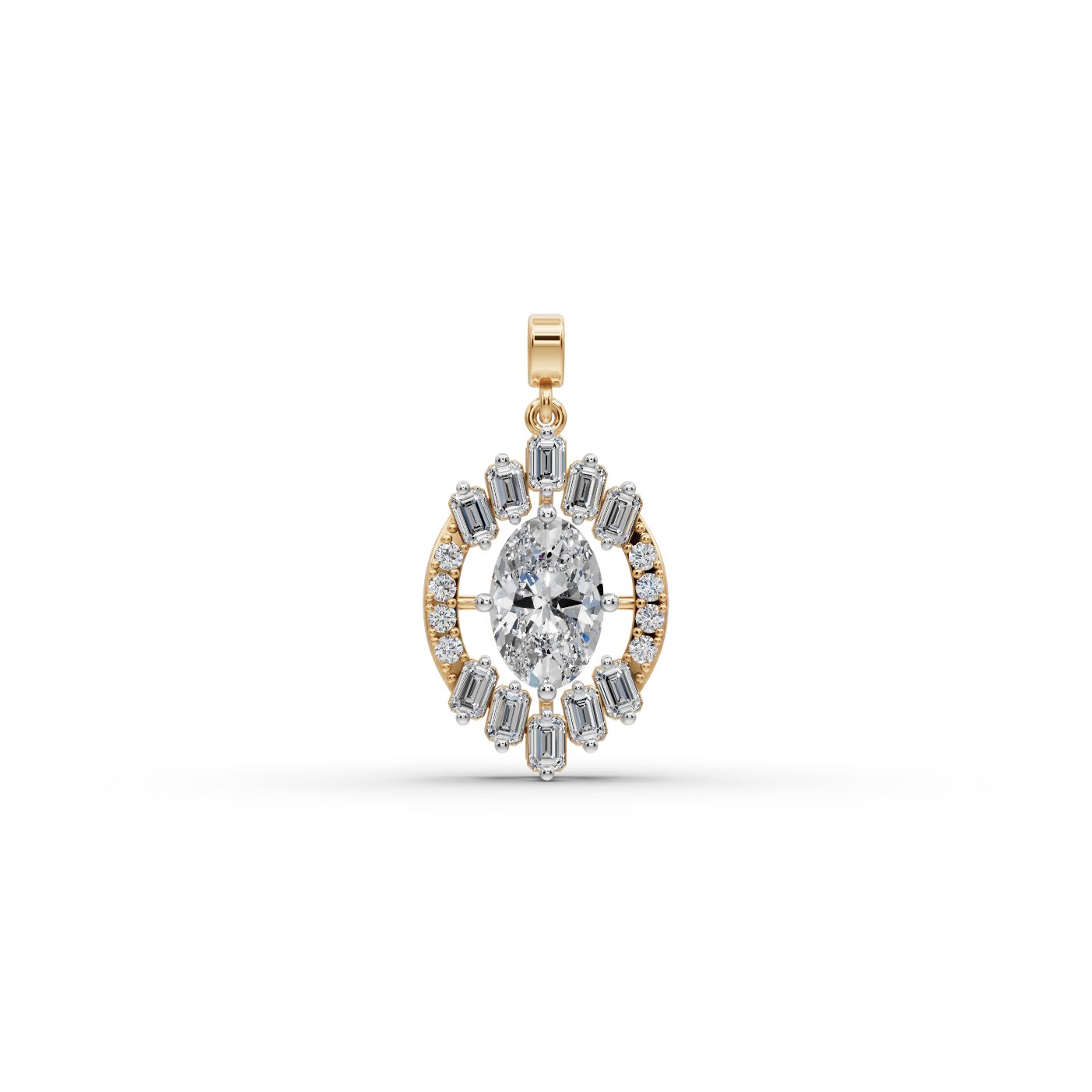 Pristine Glow Oval Lab-Grown Diamond Halo Pendant in yellow gold, set with lab-grown diamonds