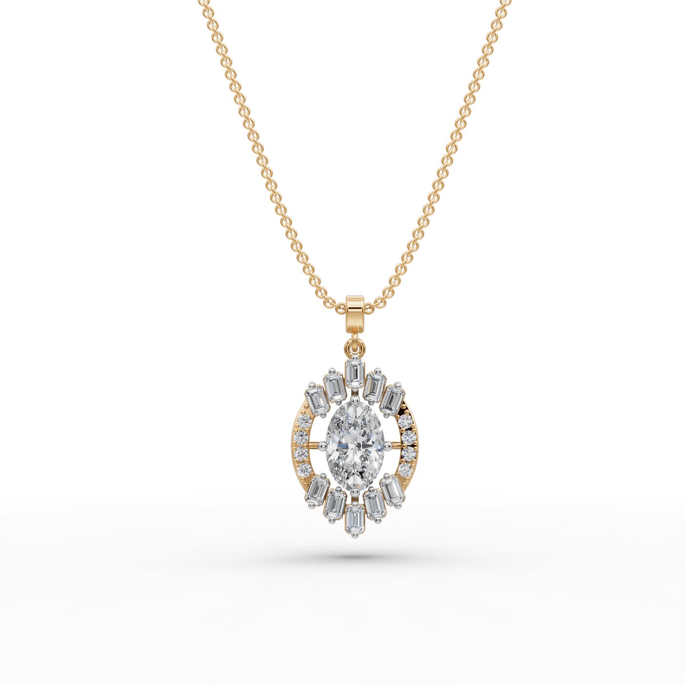 Pristine Glow Oval Lab-Grown Diamond Halo Pendant in yellow gold