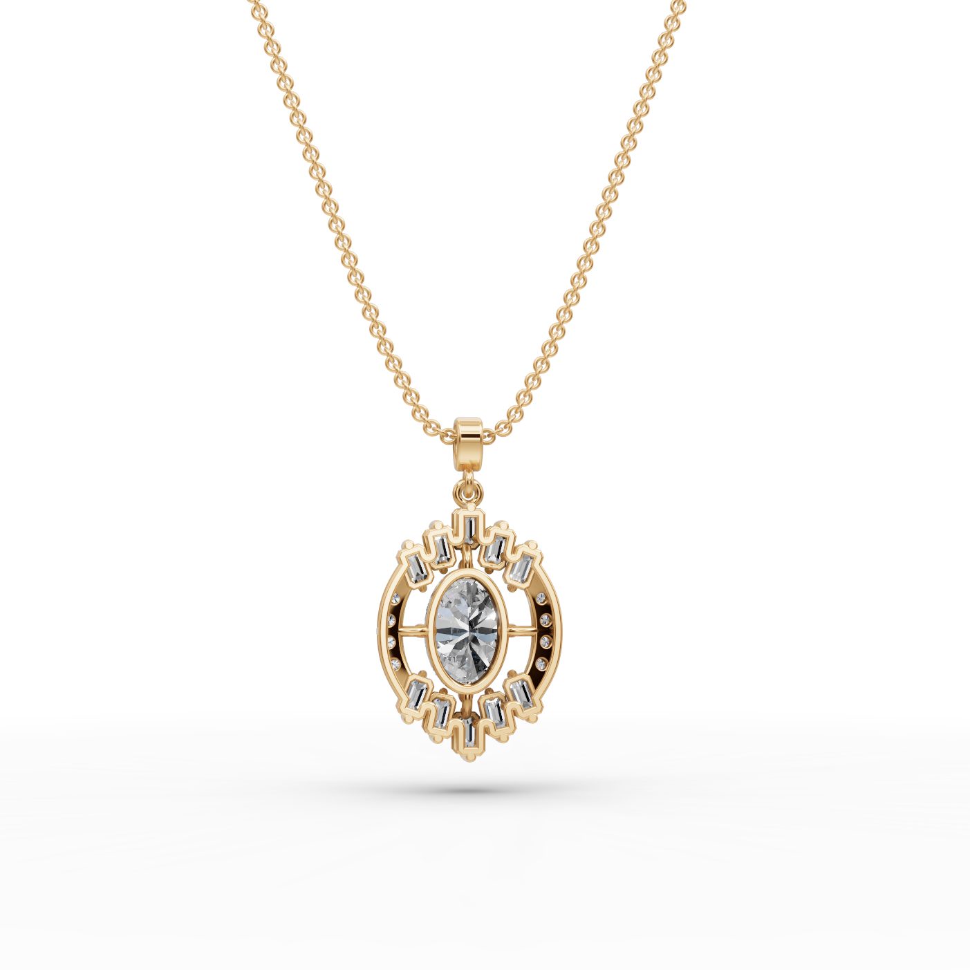 Pristine Glow Oval Lab-Grown Diamond Halo Pendant in yellow gold
