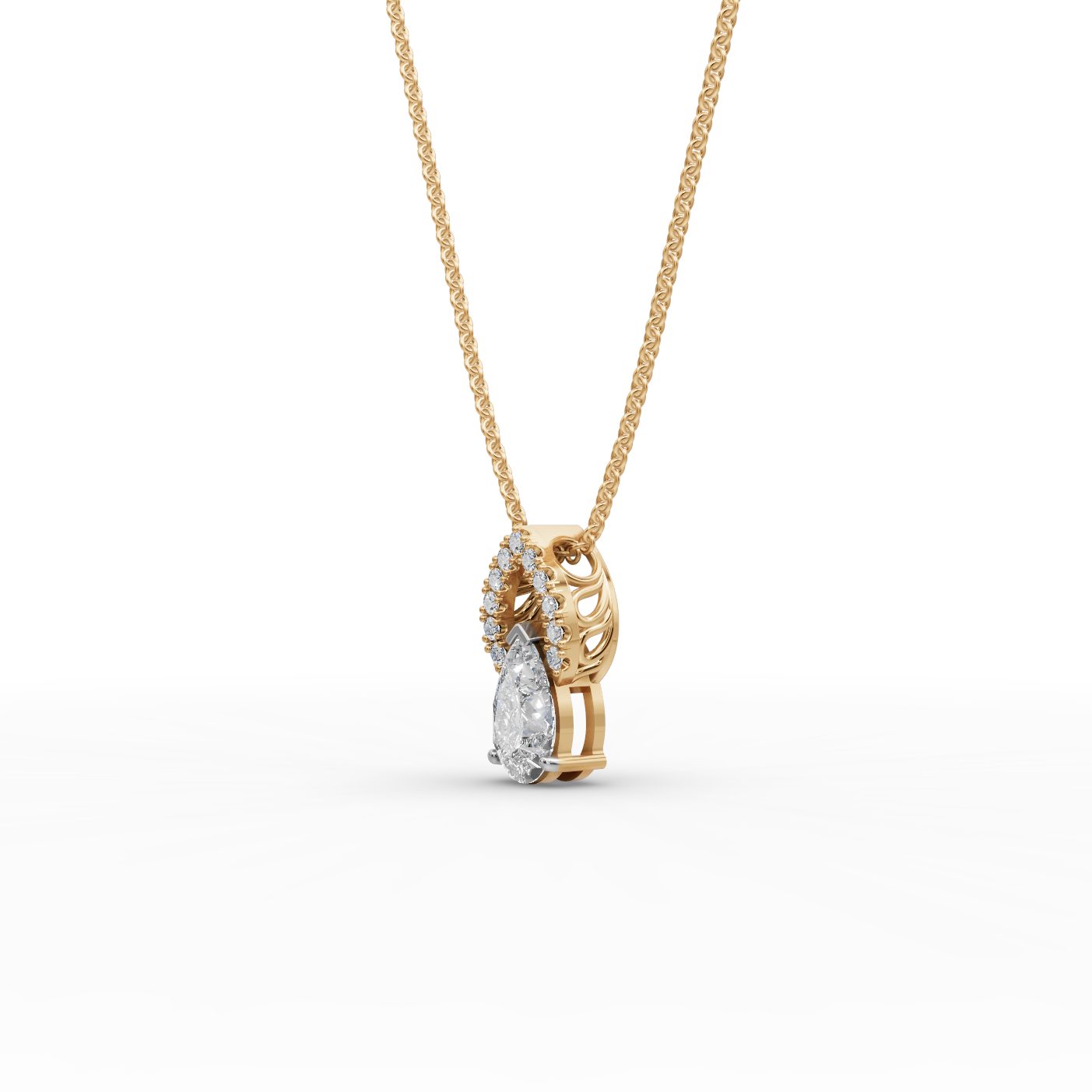 Radiant Ember Pear Lab-Grown Diamond Solitaire Pendant in yellow gold