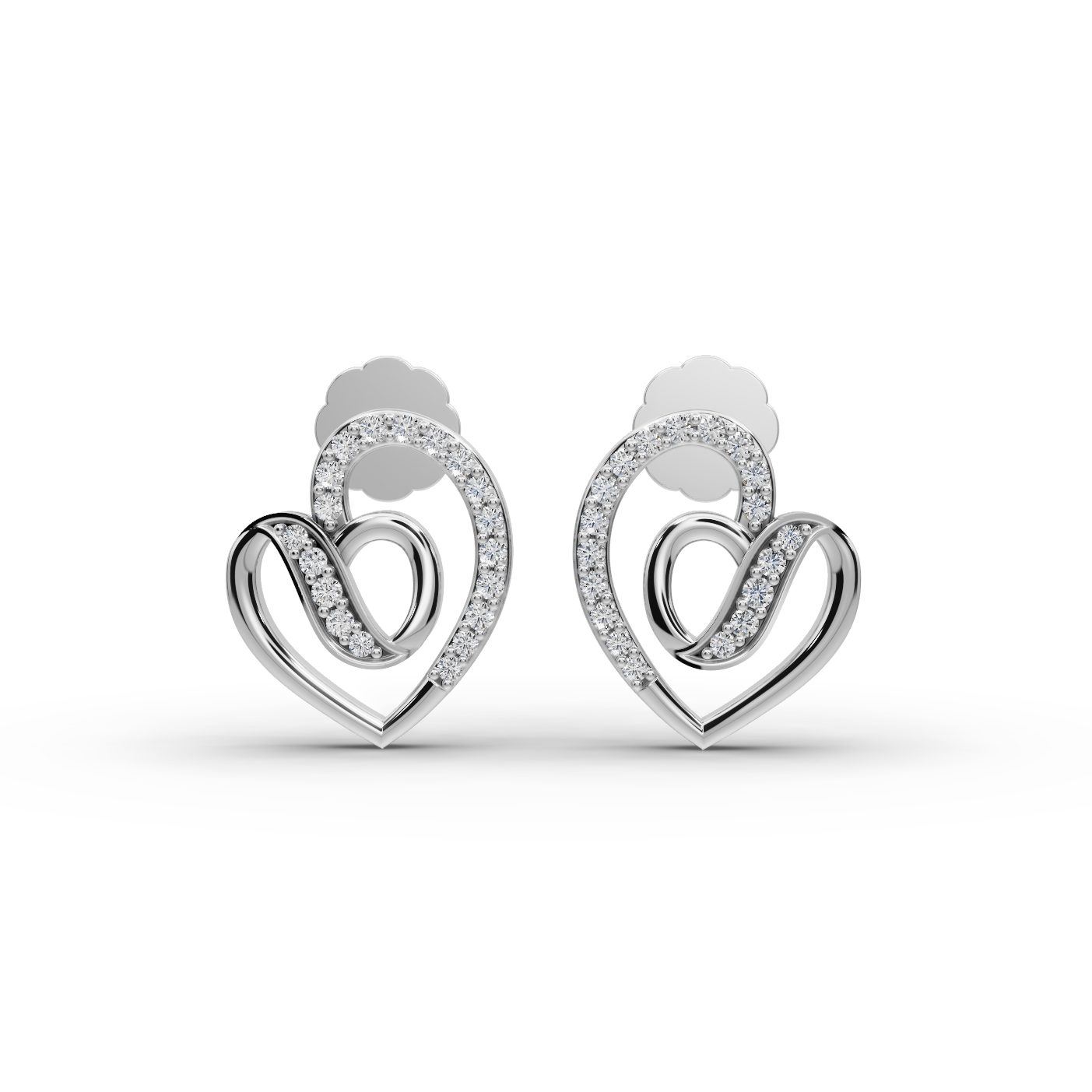 Luminous Reverie Heart Stud Lab-Grown Diamond Silver Earring in silver, set with lab-grown diamonds