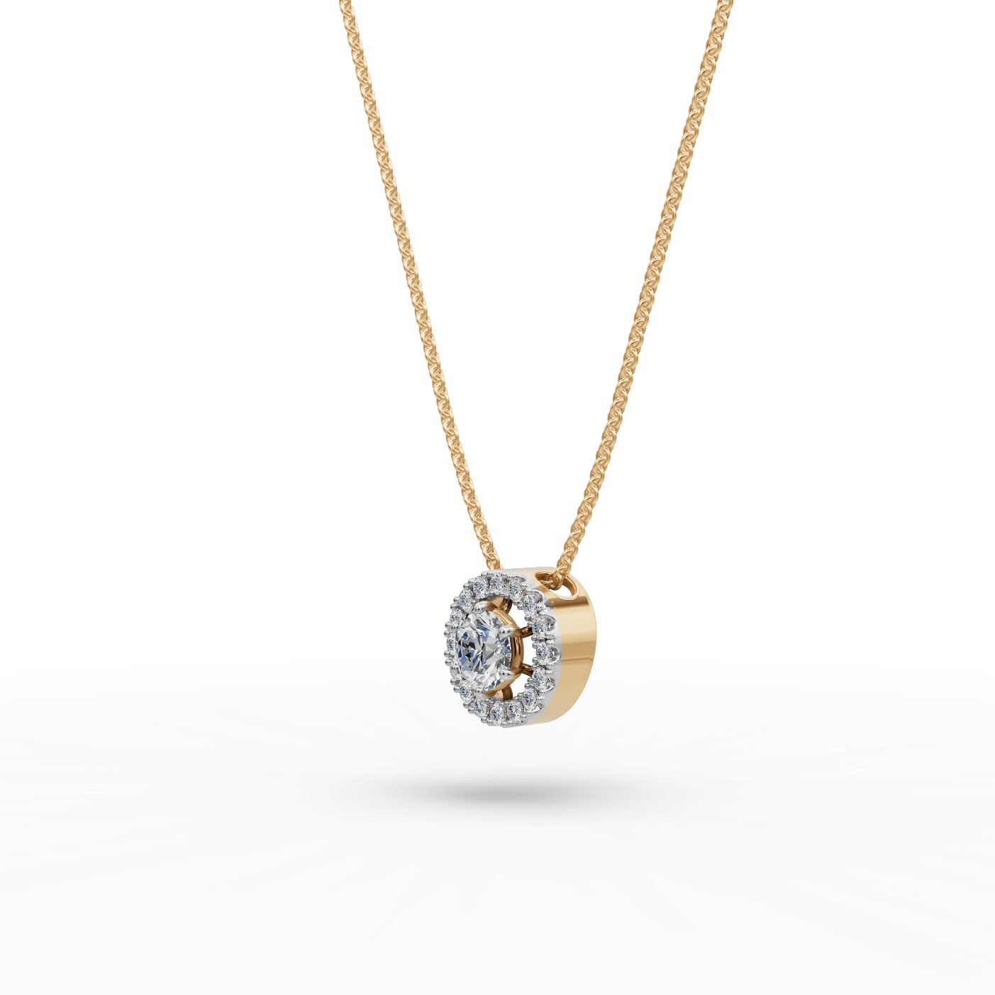 Opulent Sparkle Round Lab-Grown Diamond Halo Pendant in yellow gold