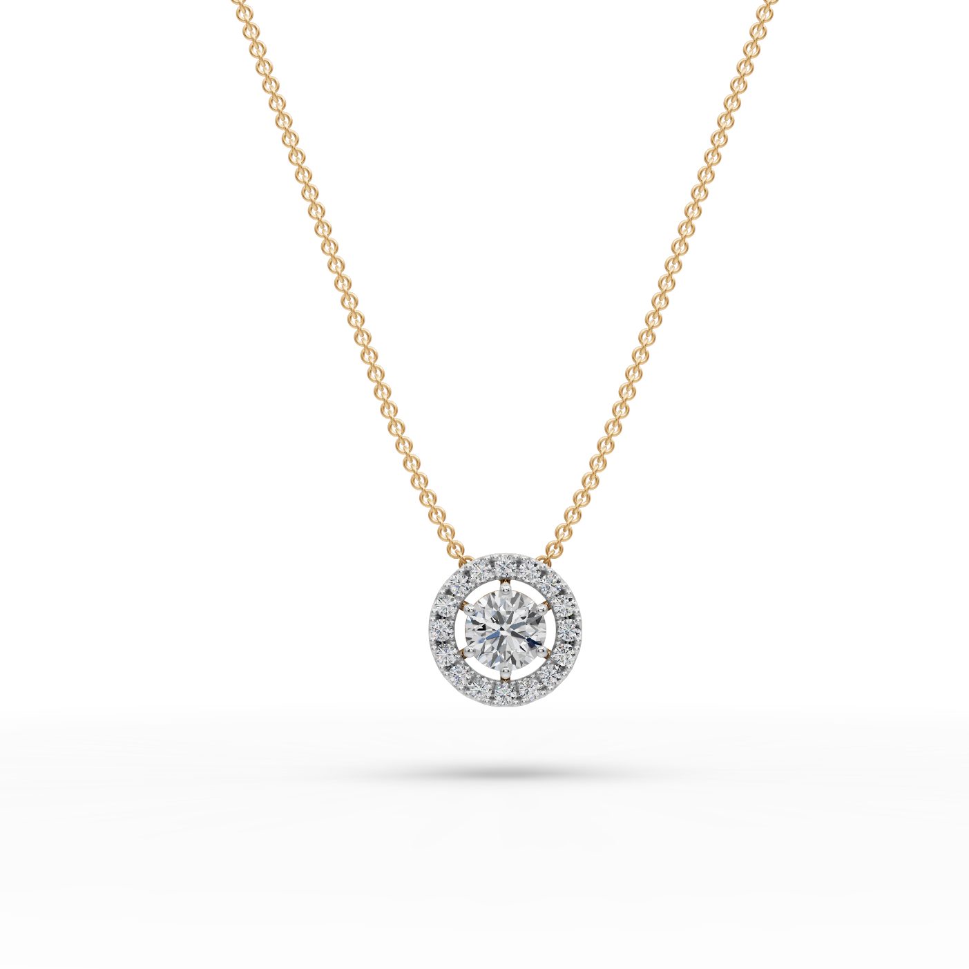 Opulent Sparkle Round Lab-Grown Diamond Halo Pendant in yellow gold