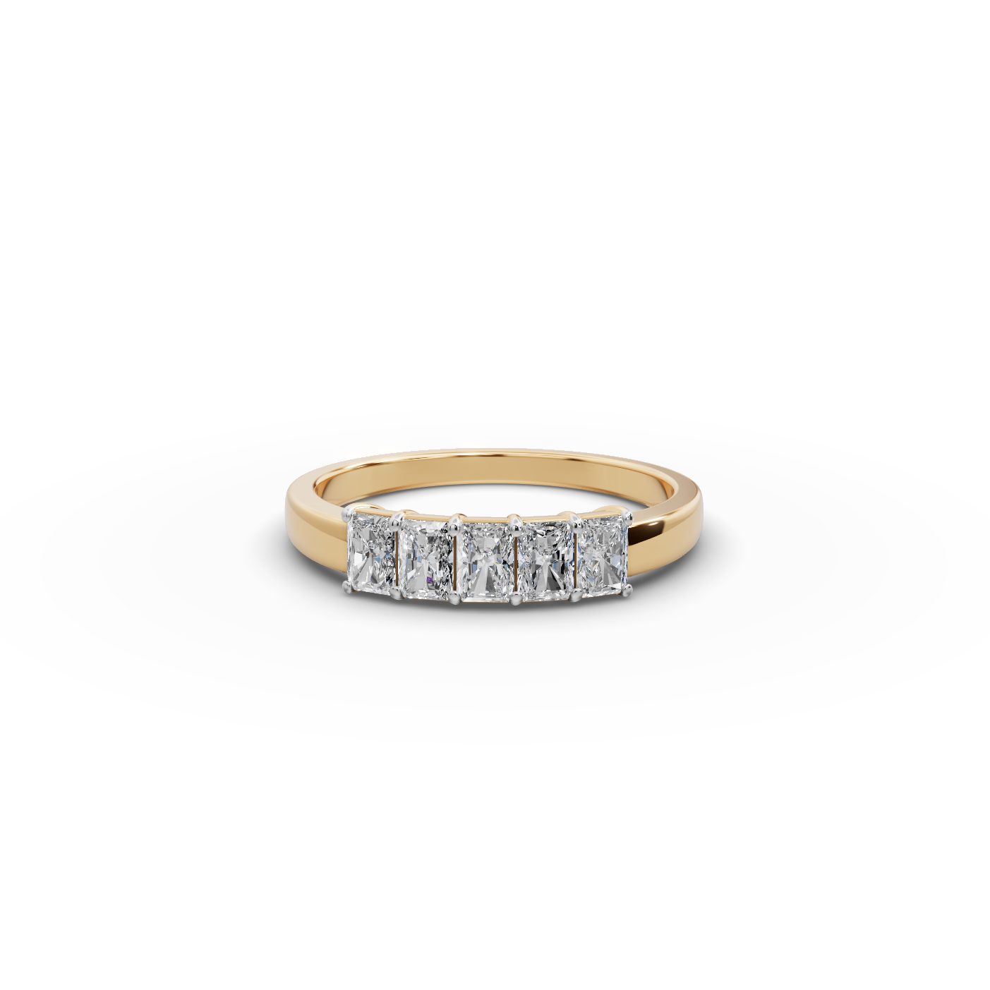 Opulent Light Radiant Lab-Grown Diamond Five Stone Ring in yellow gold, set with lab-grown diamonds