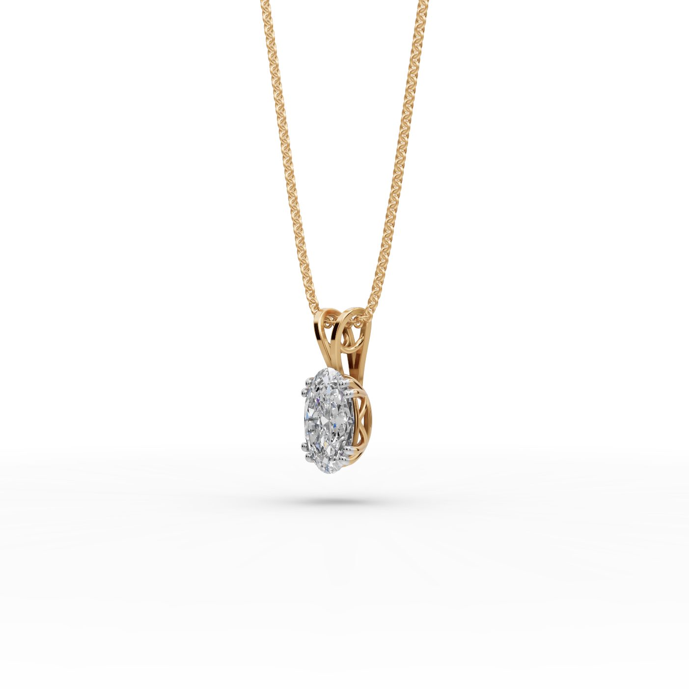 Pristine Cascade Oval Lab-Grown Diamond Solitaire Pendant in yellow gold