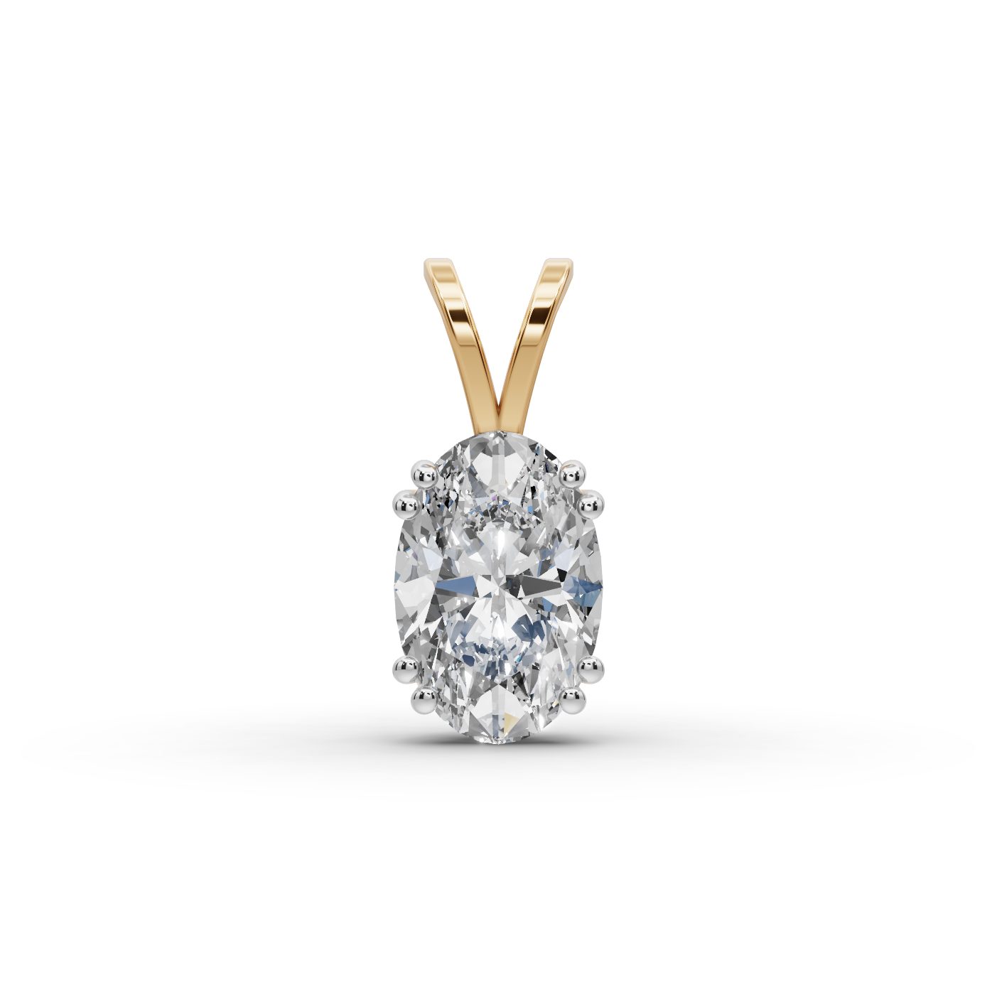 Pristine Cascade Oval Lab-Grown Diamond Solitaire Pendant in yellow gold, set with lab-grown diamonds