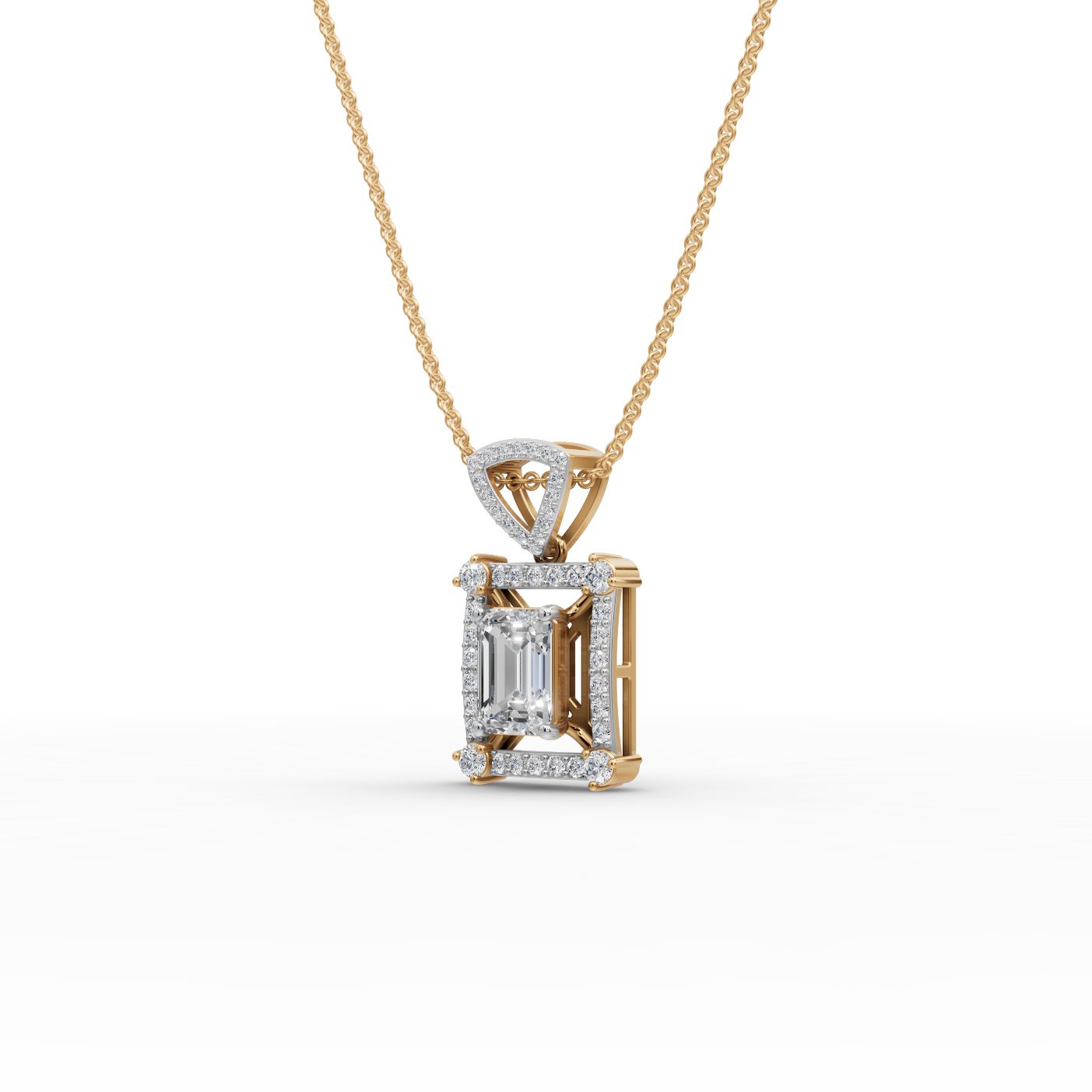 Eternal Grace Emerald Lab-Grown Diamond Halo Pendant in yellow gold