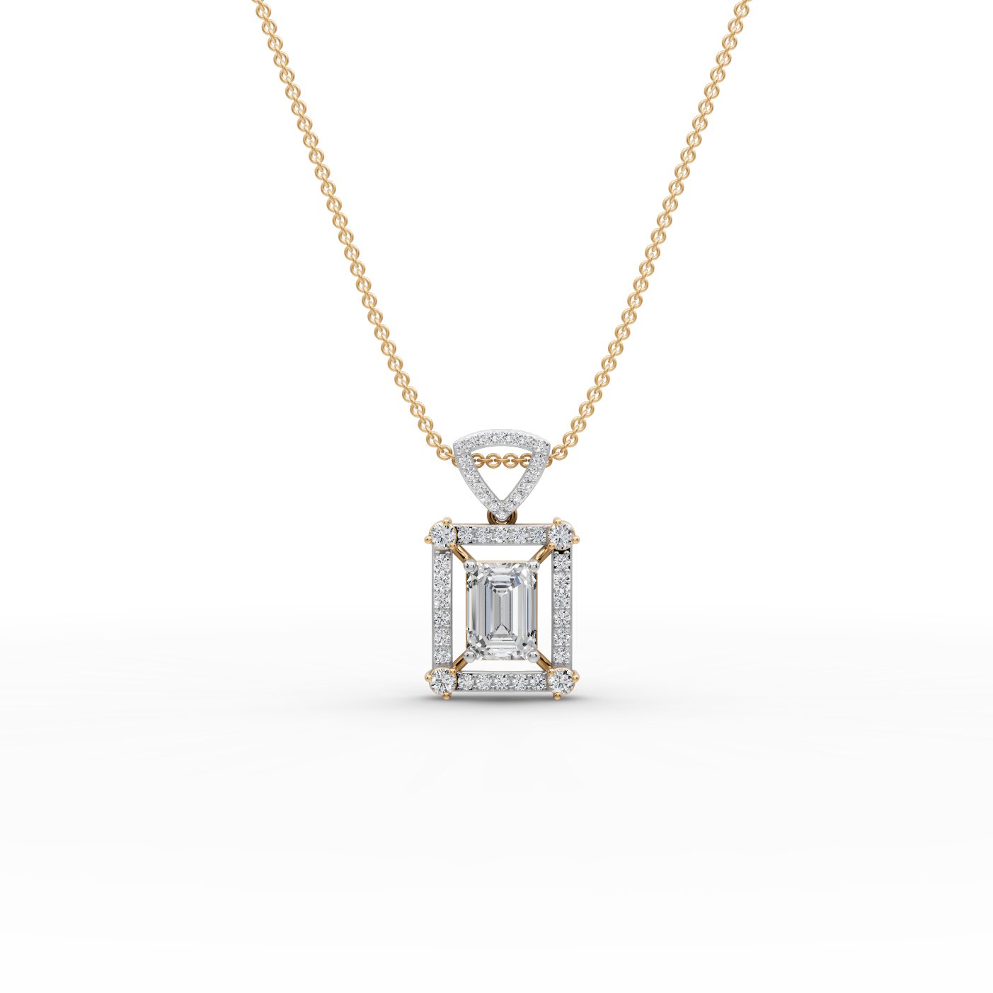 Eternal Grace Emerald Lab-Grown Diamond Halo Pendant in yellow gold