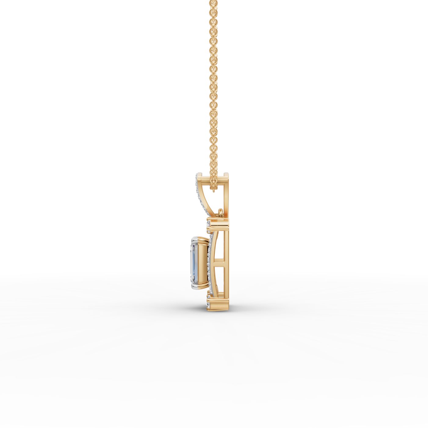 Eternal Grace Emerald Lab-Grown Diamond Halo Pendant in yellow gold