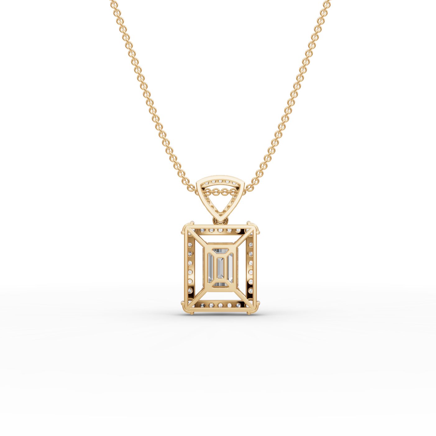 Eternal Grace Emerald Lab-Grown Diamond Halo Pendant in yellow gold