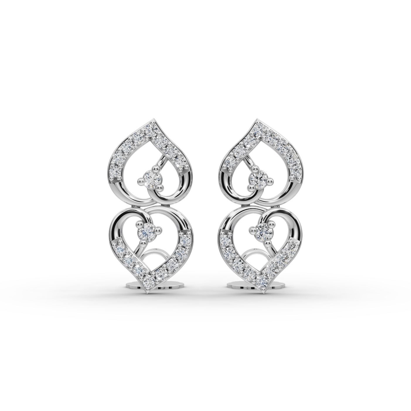Infinite Line Twin Heart Drop Lab-Grown Diamond Silver Earring in silver, set with lab-grown diamonds