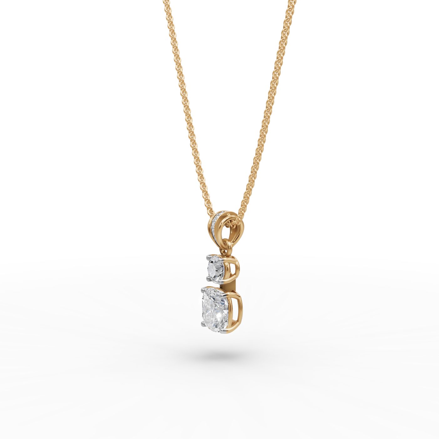 Regal Sparkle Cushion Lab-Grown Diamond Solitaire Pendant in yellow gold