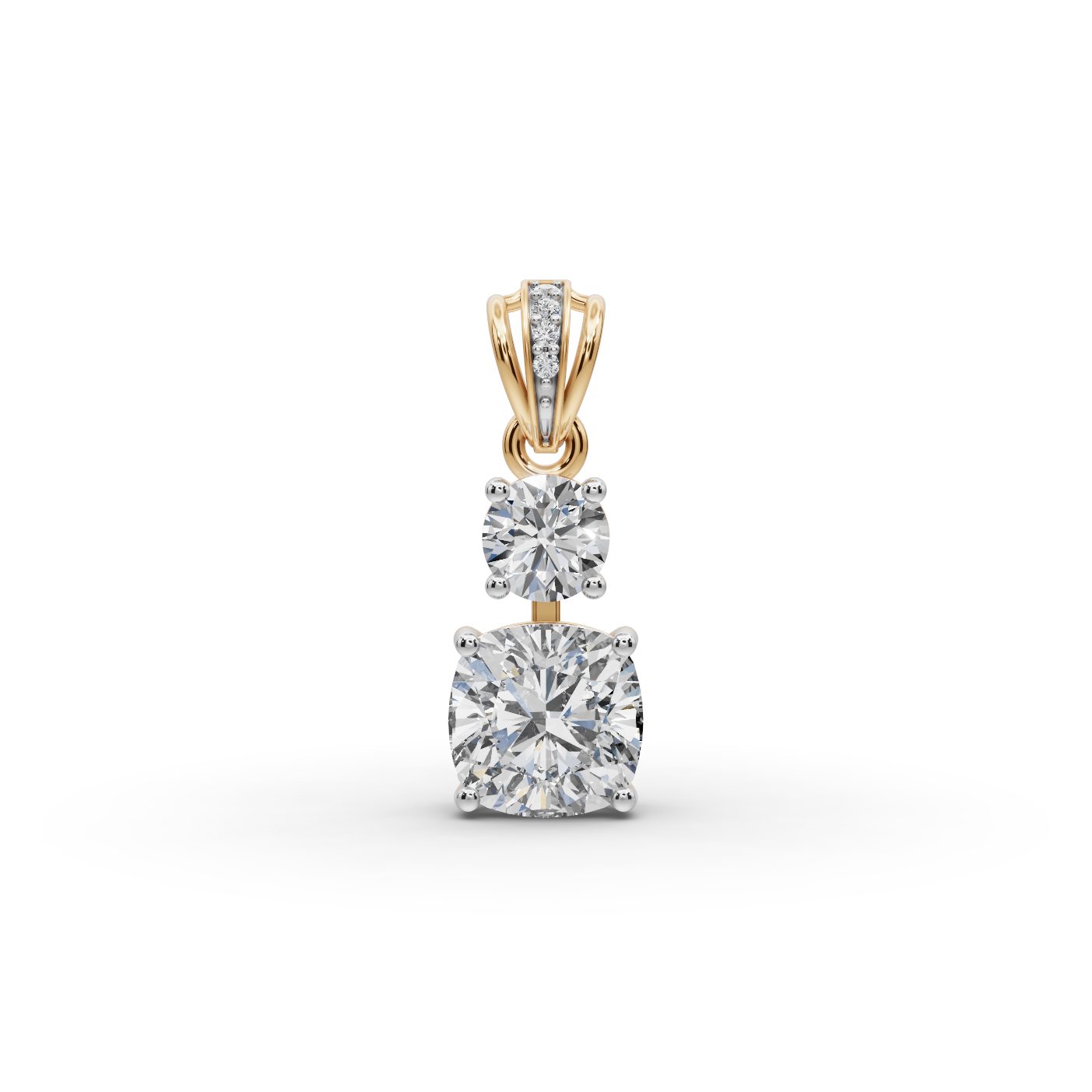 Regal Sparkle Cushion Lab-Grown Diamond Solitaire Pendant in yellow gold, set with lab-grown diamonds