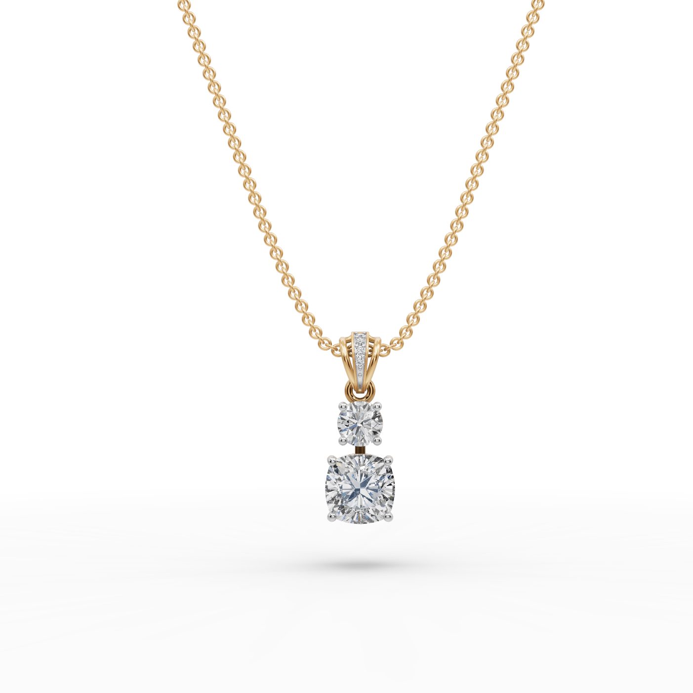 Regal Sparkle Cushion Lab-Grown Diamond Solitaire Pendant in yellow gold