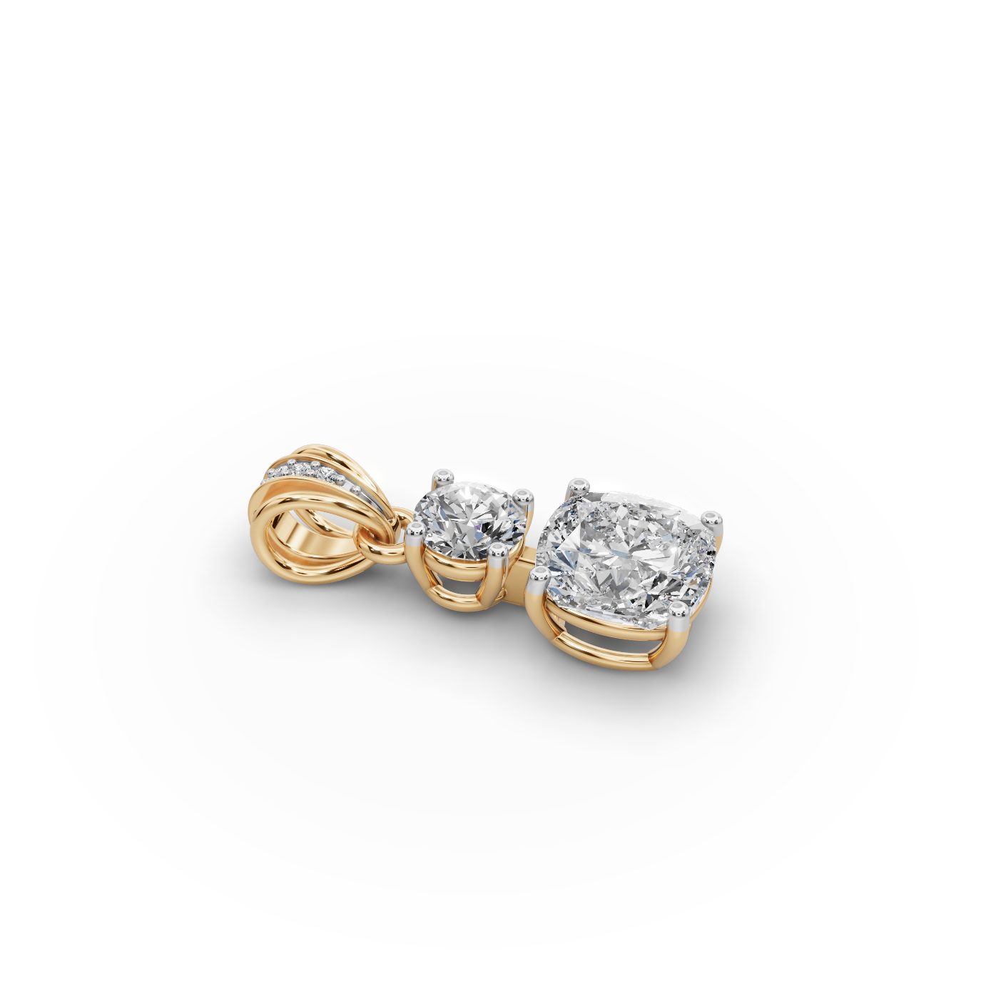 Regal Sparkle Cushion Lab-Grown Diamond Solitaire Pendant in yellow gold