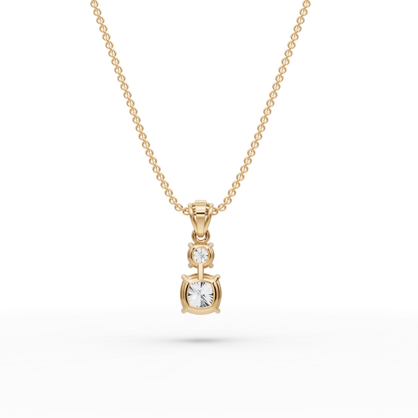 Regal Sparkle Cushion Lab-Grown Diamond Solitaire Pendant in yellow gold