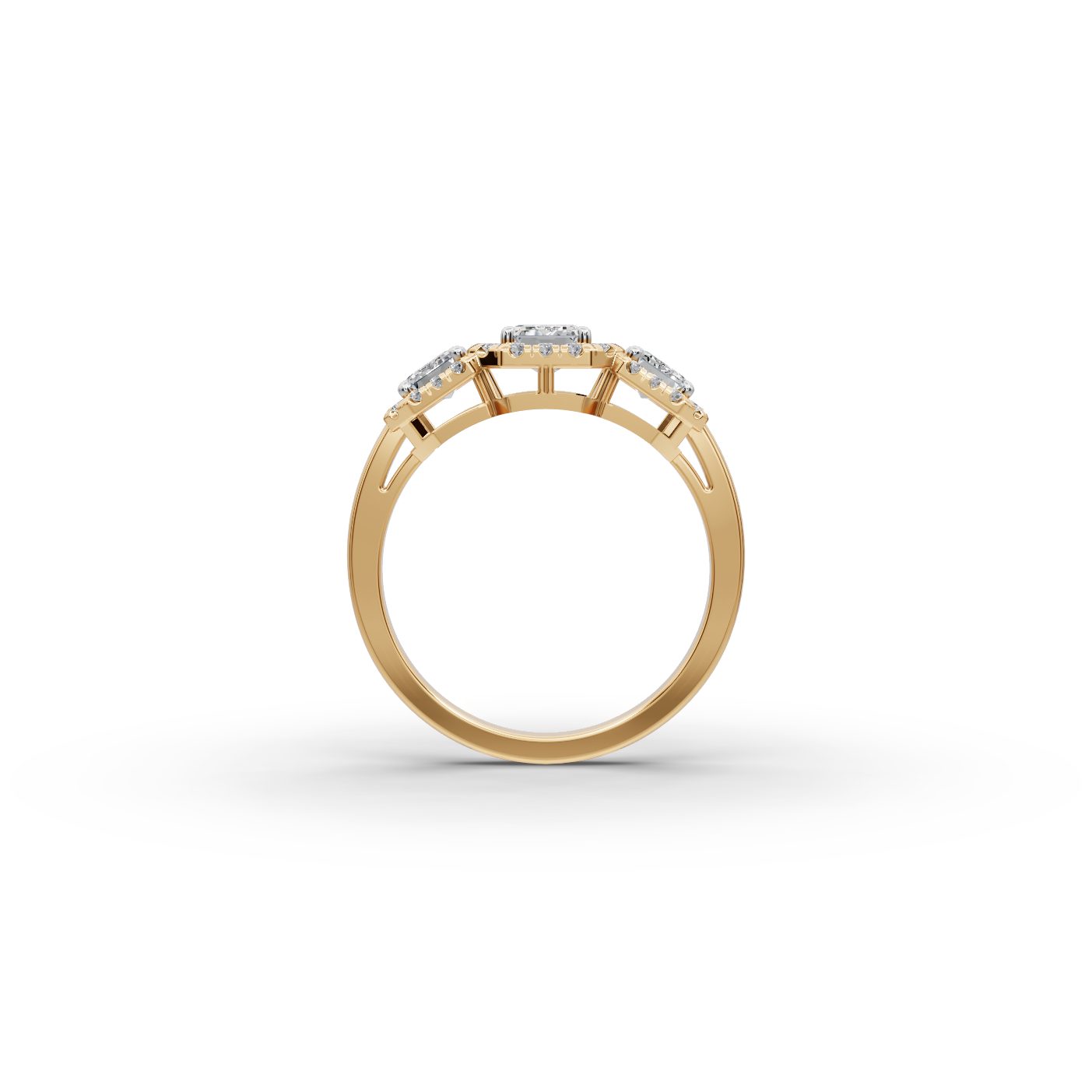 Luminous Sparkle Emerald Lab-Grown Diamond Three Stone Ring in yellow gold