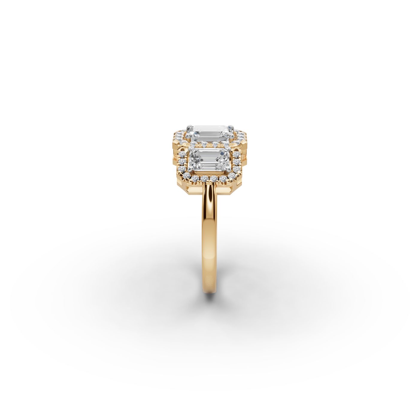 Luminous Sparkle Emerald Lab-Grown Diamond Three Stone Ring in yellow gold
