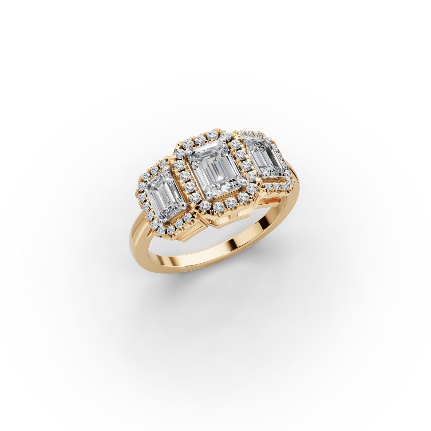 Luminous Sparkle Emerald Lab-Grown Diamond Three Stone Ring in yellow gold
