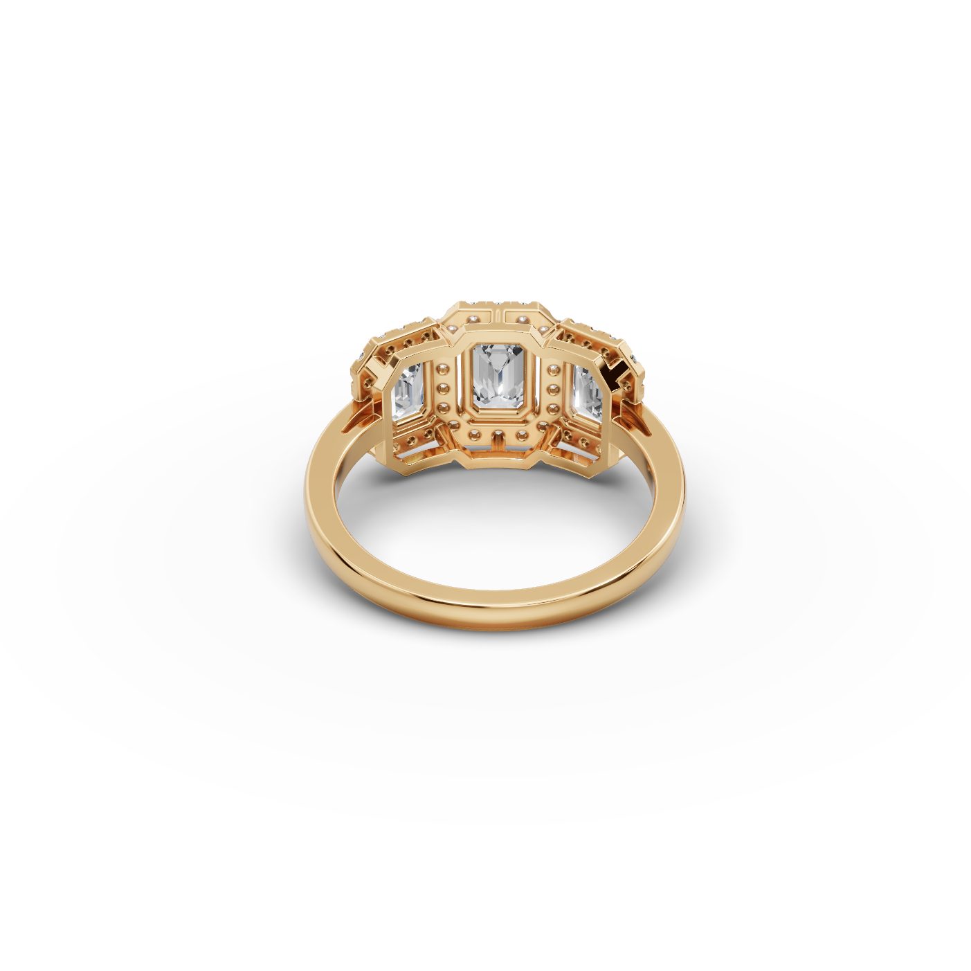 Luminous Sparkle Emerald Lab-Grown Diamond Three Stone Ring in yellow gold