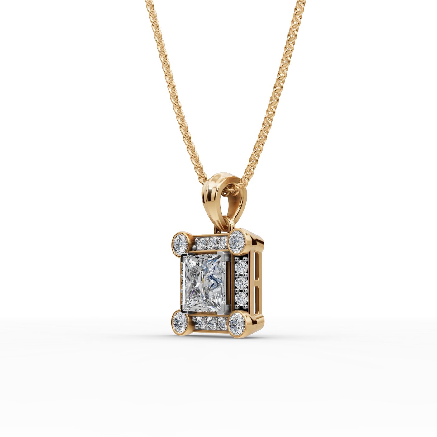 Radiant Ember Princess Lab-Grown Diamond Halo Pendant in yellow gold
