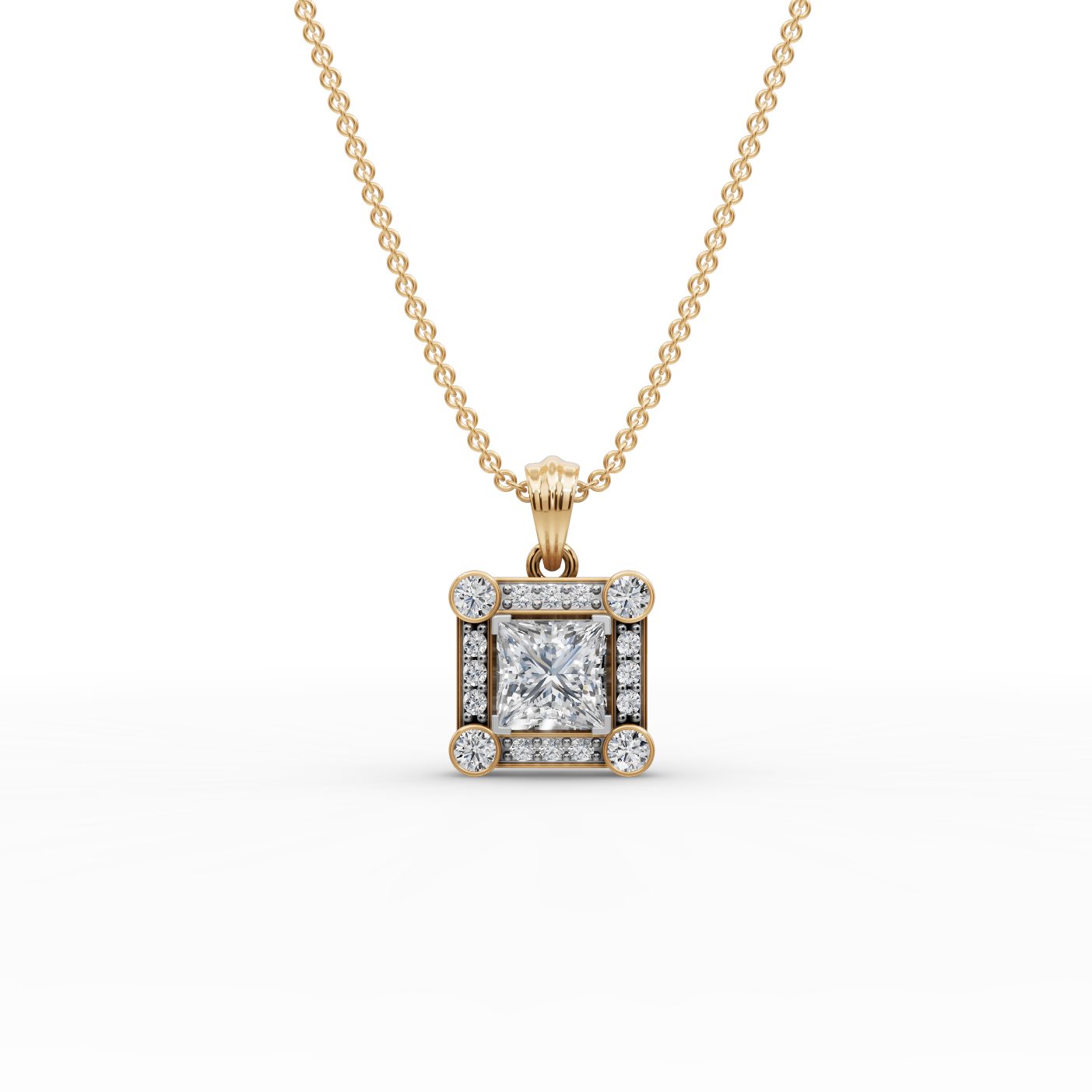 Radiant Ember Princess Lab-Grown Diamond Halo Pendant in yellow gold