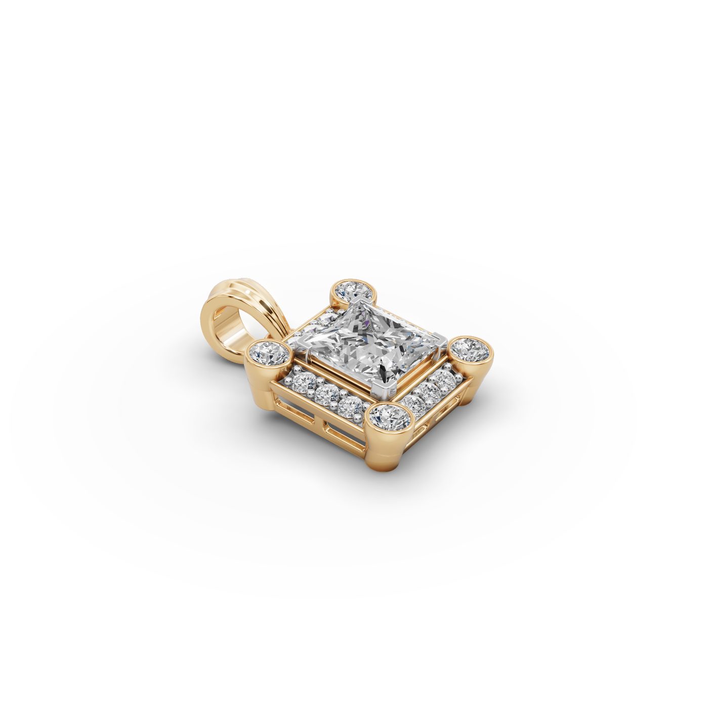 Radiant Ember Princess Lab-Grown Diamond Halo Pendant in yellow gold
