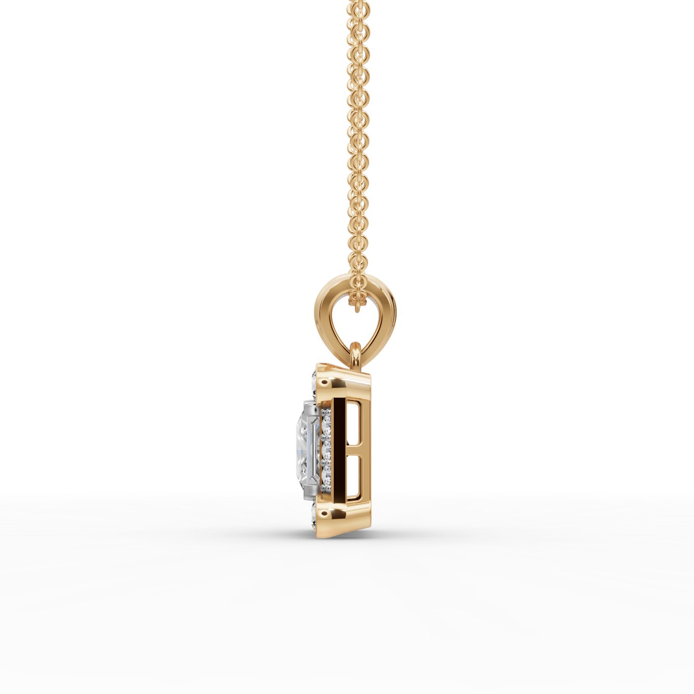 Radiant Ember Princess Lab-Grown Diamond Halo Pendant in yellow gold
