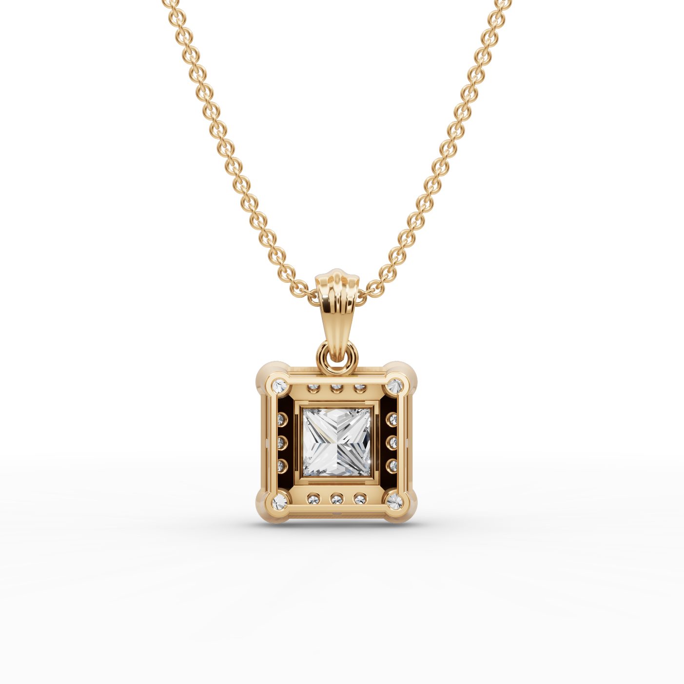Radiant Ember Princess Lab-Grown Diamond Halo Pendant in yellow gold