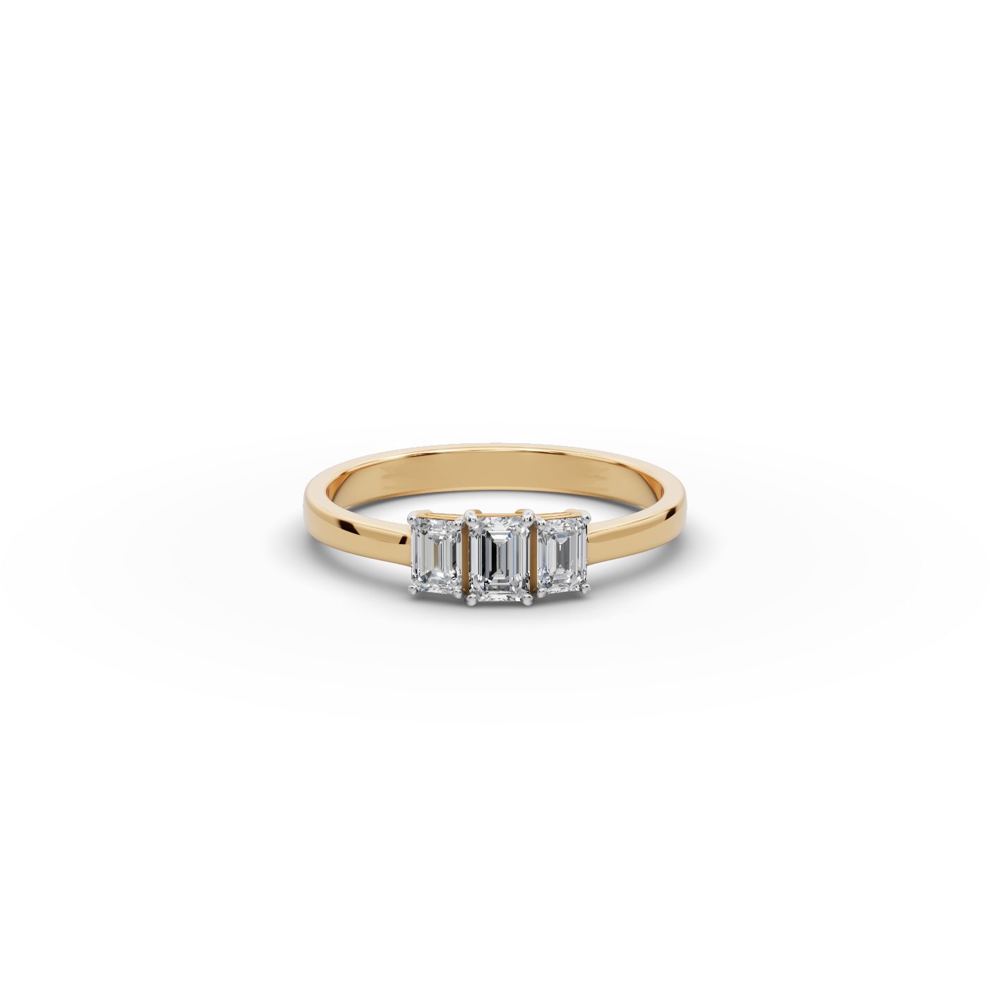 Eternal Cascade Emerald Lab-Grown Diamond Three Stone Ring in yellow gold, set with lab-grown diamonds