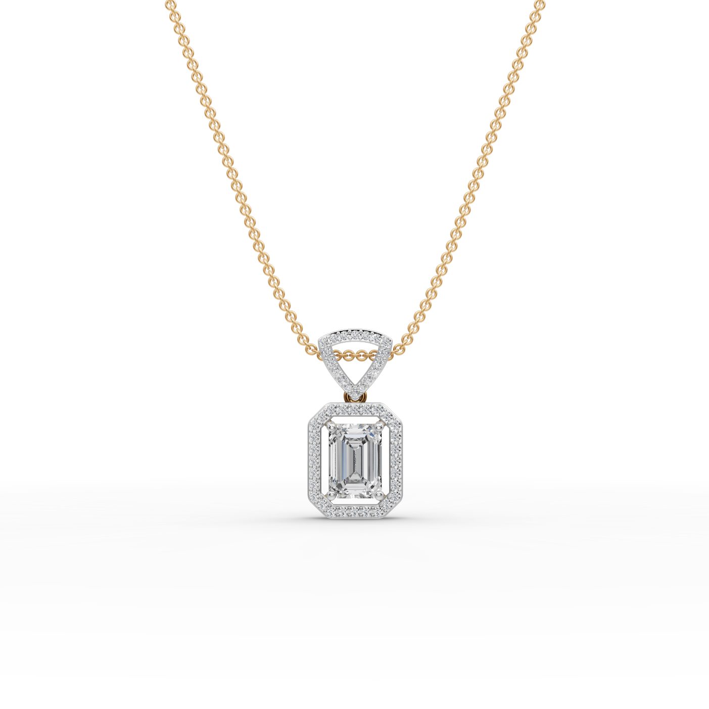 Regal Sparkle Emerald Lab-Grown Diamond Halo Pendant in yellow gold