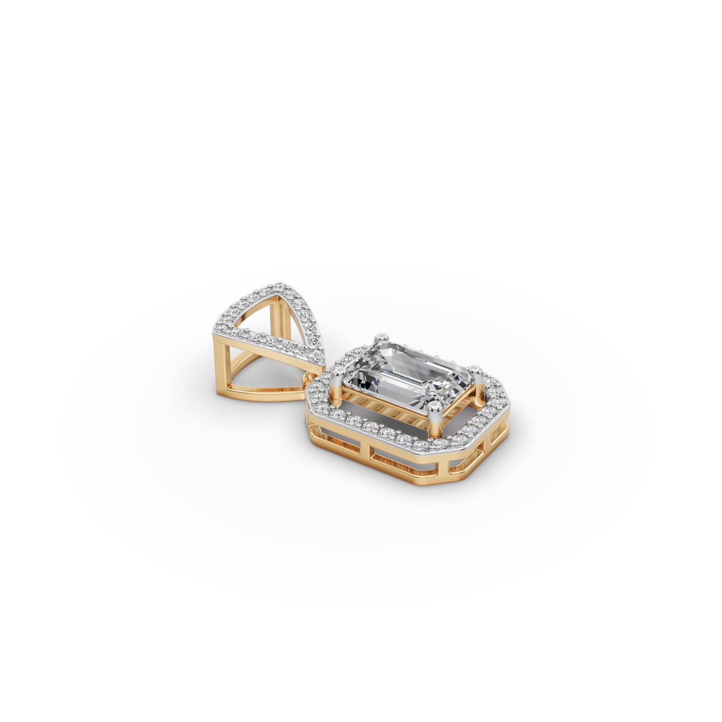 Regal Sparkle Emerald Lab-Grown Diamond Halo Pendant in yellow gold