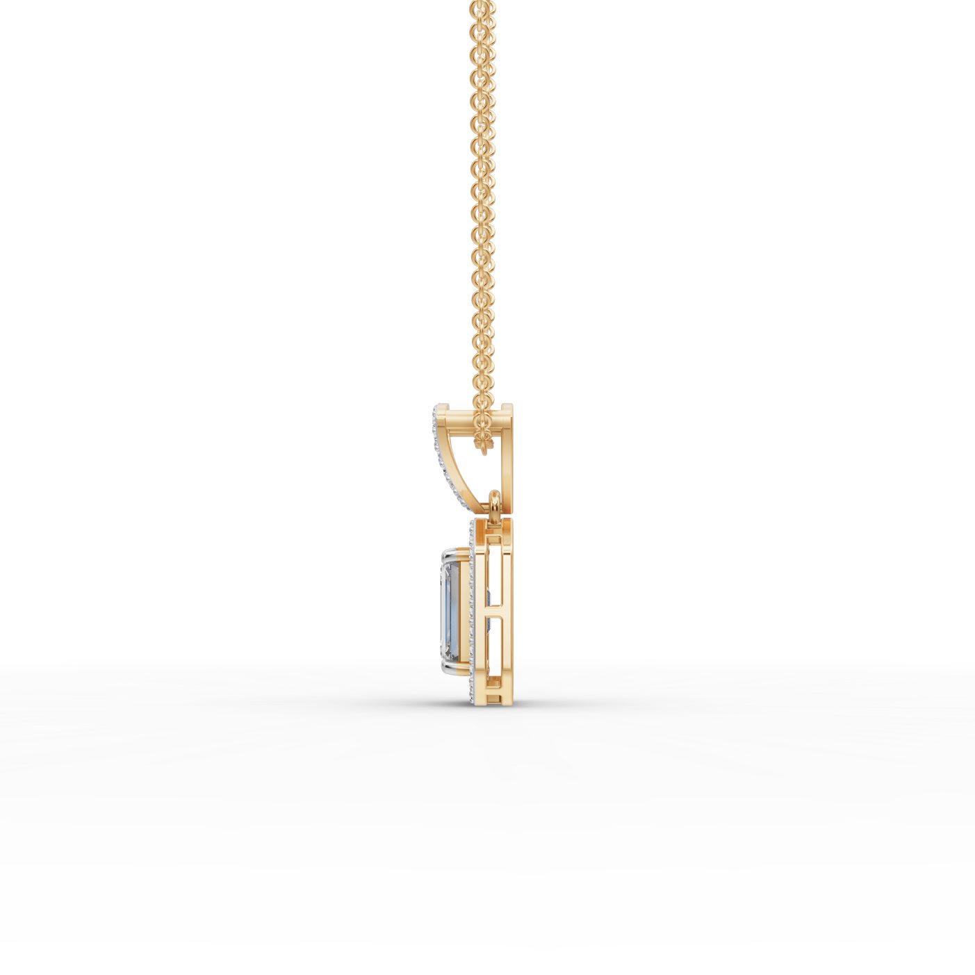 Regal Sparkle Emerald Lab-Grown Diamond Halo Pendant in yellow gold