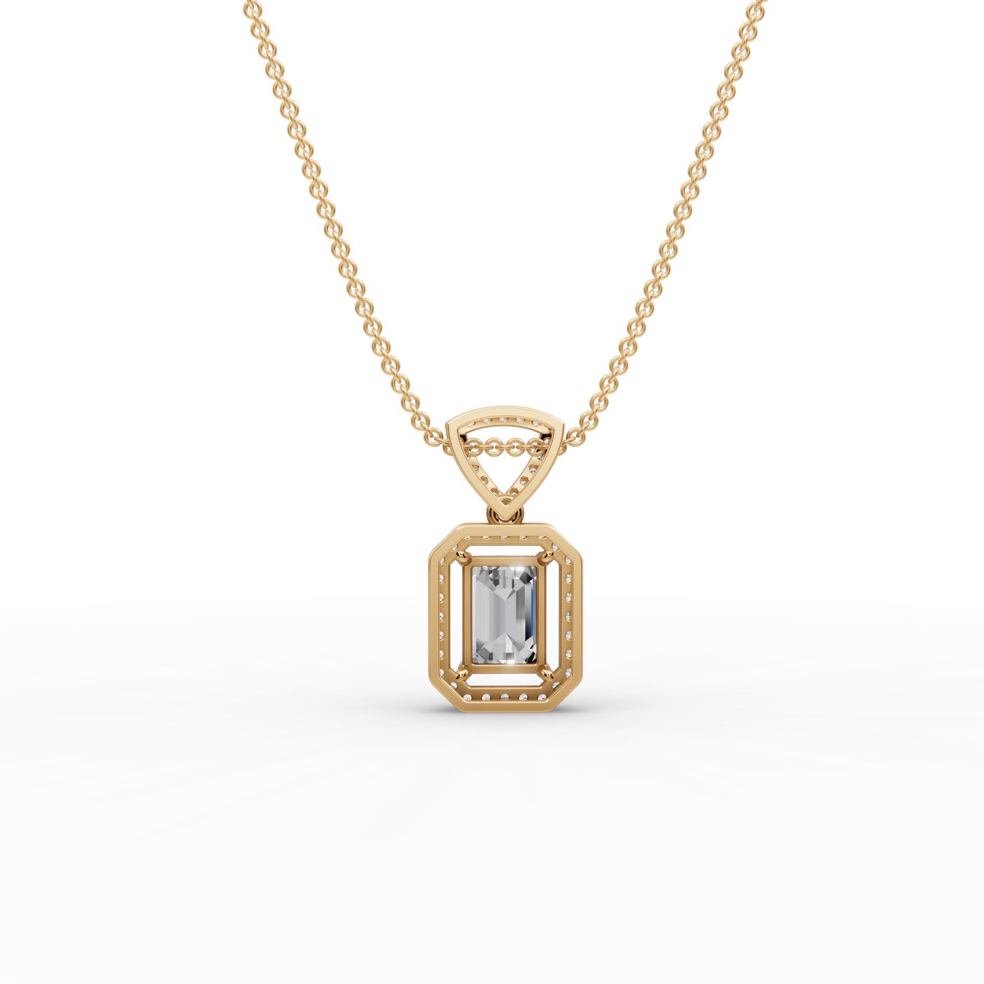 Regal Sparkle Emerald Lab-Grown Diamond Halo Pendant in yellow gold