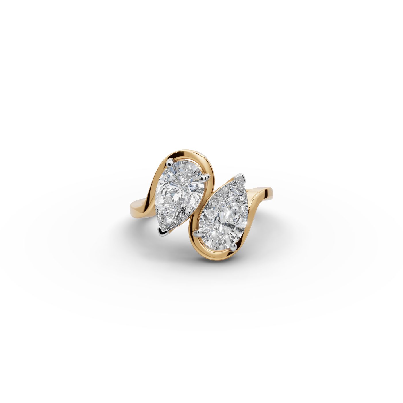Delicate Cascade Pear Lab-Grown Diamond Two Stone Toi Et Moi in yellow gold, set with lab-grown diamonds
