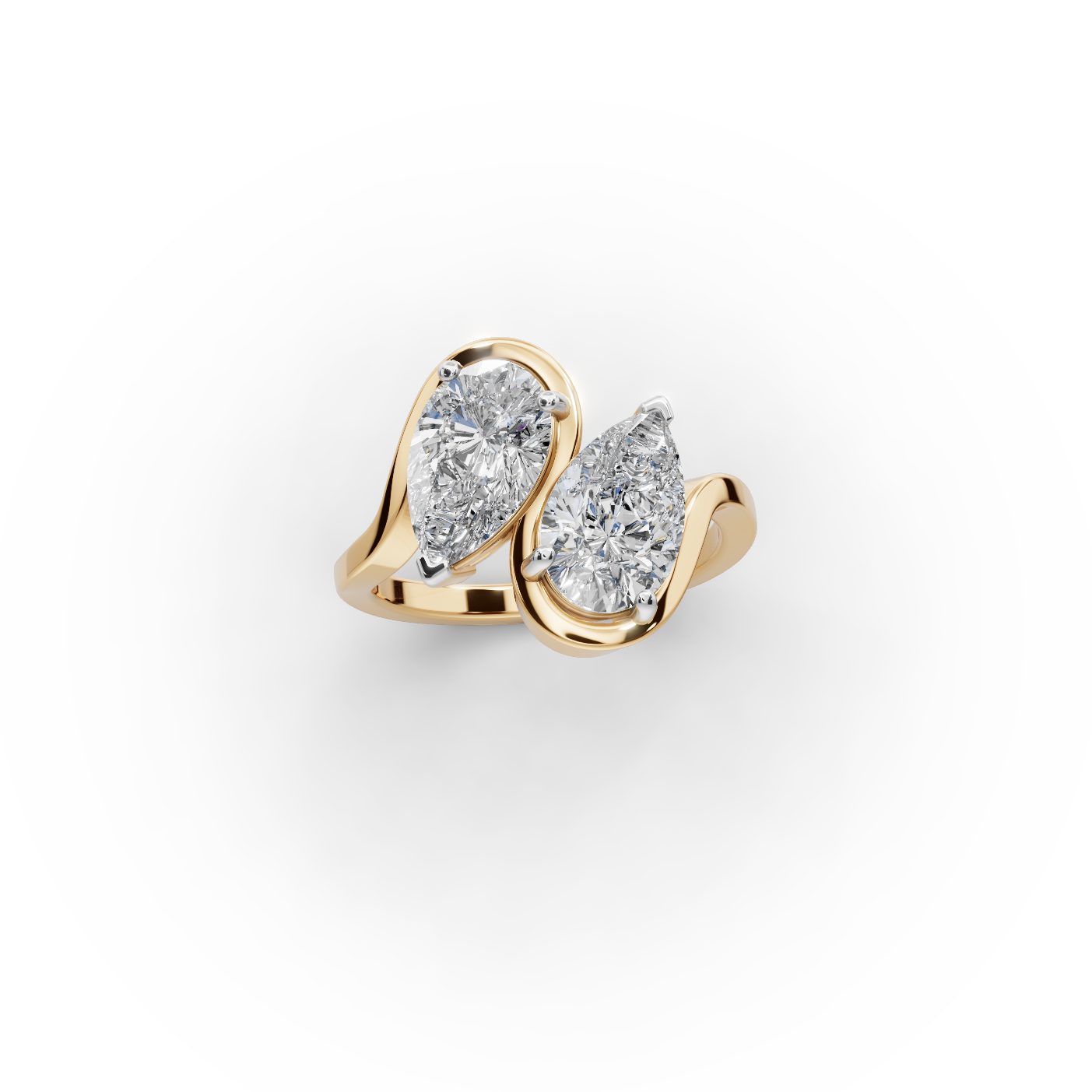 Delicate Cascade Pear Lab-Grown Diamond Two Stone Toi Et Moi in yellow gold