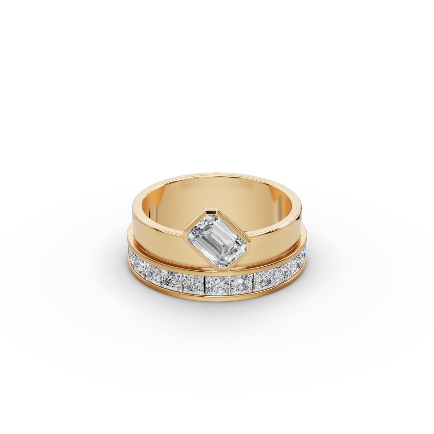 Enduring Light Princess Lab-Grown Diamond Bands Ring in yellow gold, set with lab-grown diamonds