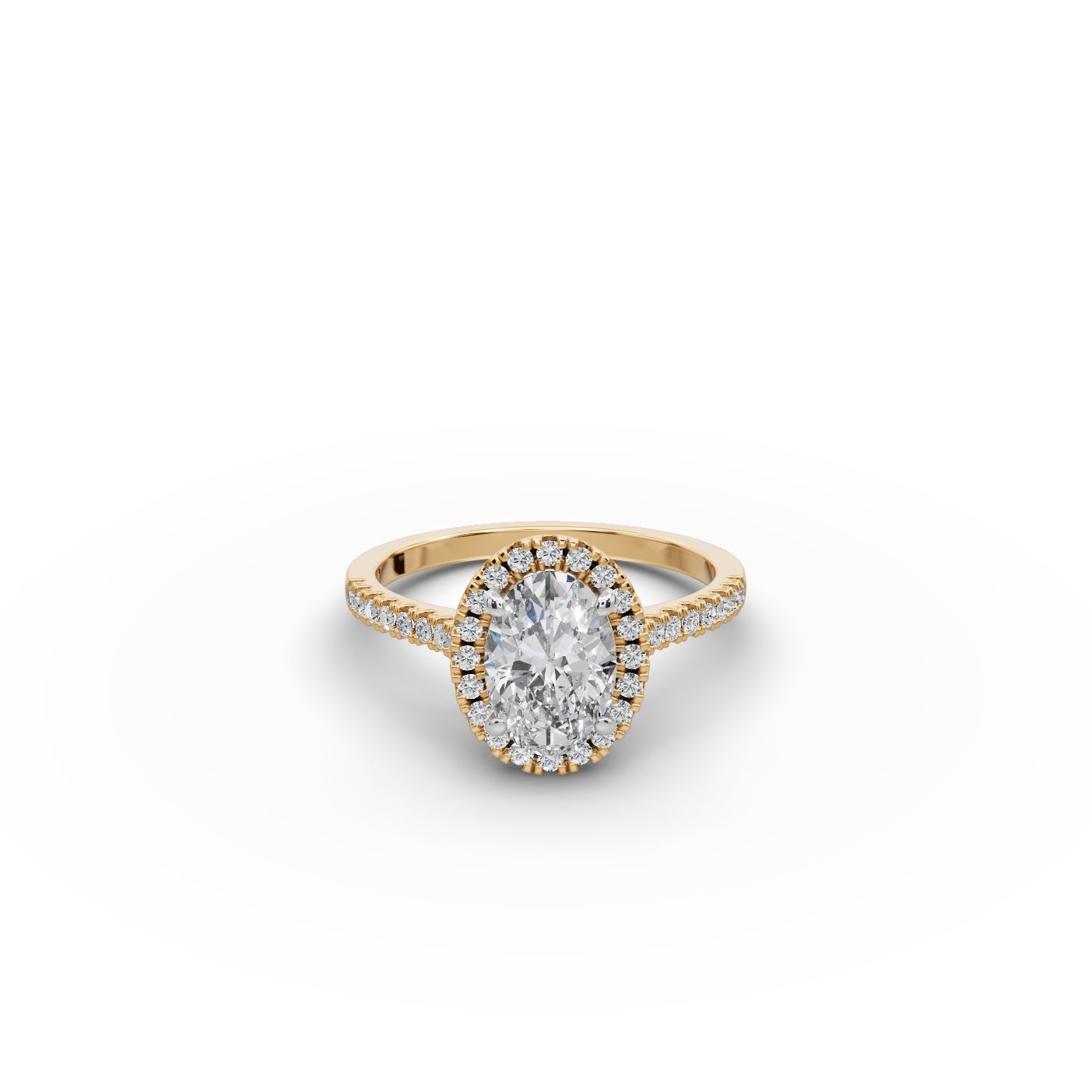 Iconic Bloom Oval Lab-Grown Diamond Halo Ring in yellow gold, set with lab-grown diamonds