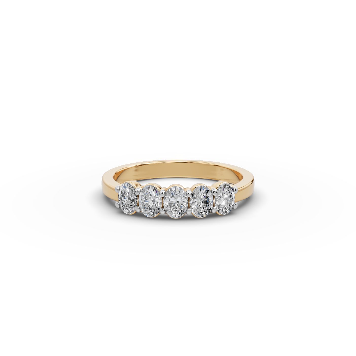 Enduring Cascade Oval Lab-Grown Diamond Five Stone Ring in yellow gold, set with lab-grown diamonds