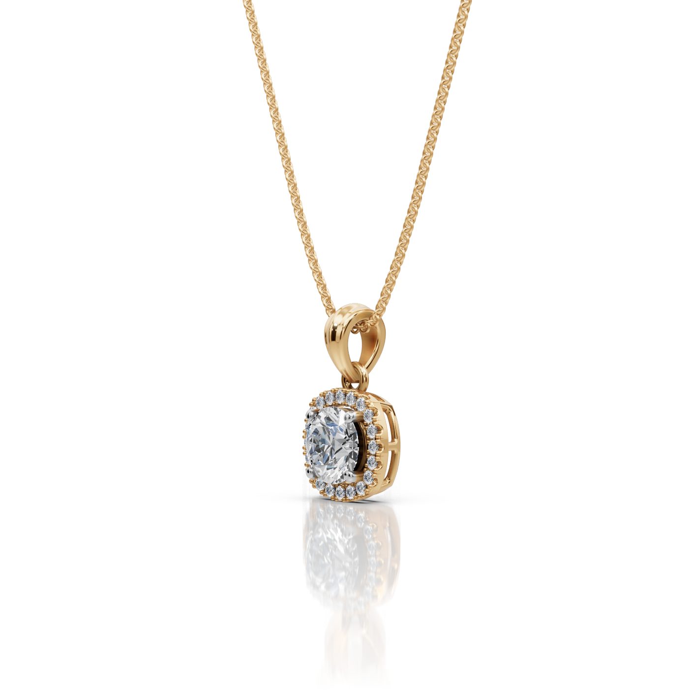 Serene Signature Round Lab-Grown Diamond Halo Pendant in yellow gold