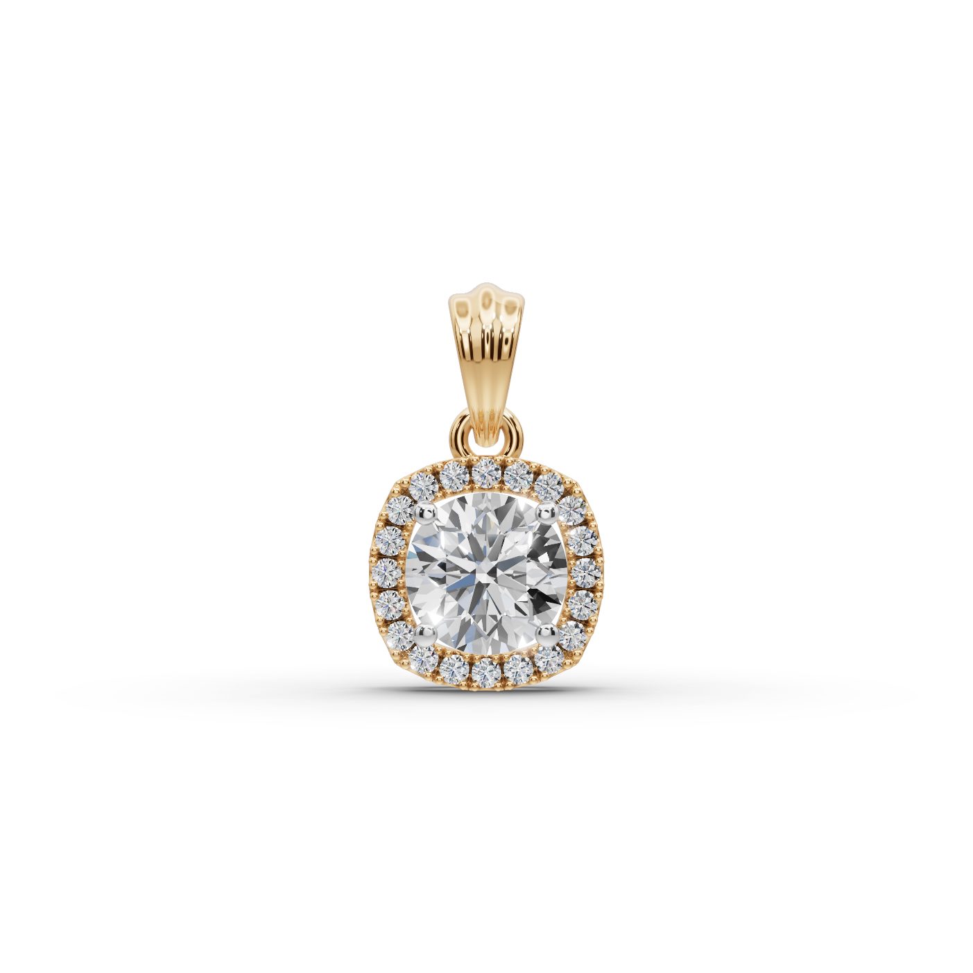 Serene Signature Round Lab-Grown Diamond Halo Pendant in yellow gold, set with lab-grown diamonds