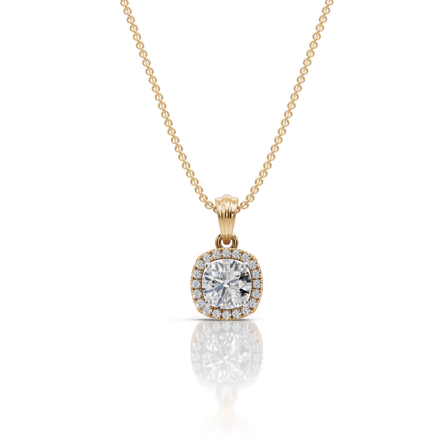 Serene Signature Round Lab-Grown Diamond Halo Pendant in yellow gold