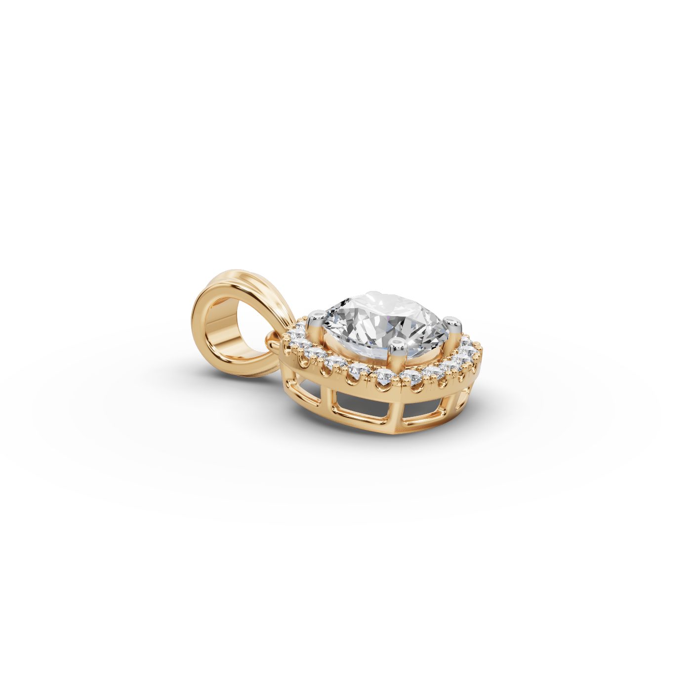 Serene Signature Round Lab-Grown Diamond Halo Pendant in yellow gold