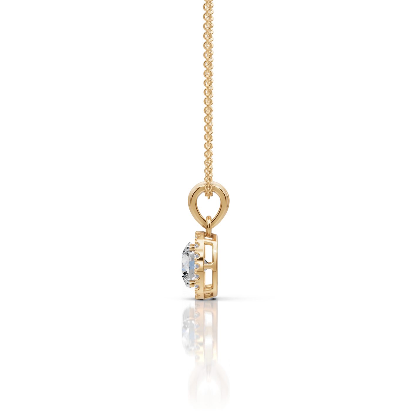 Serene Signature Round Lab-Grown Diamond Halo Pendant in yellow gold
